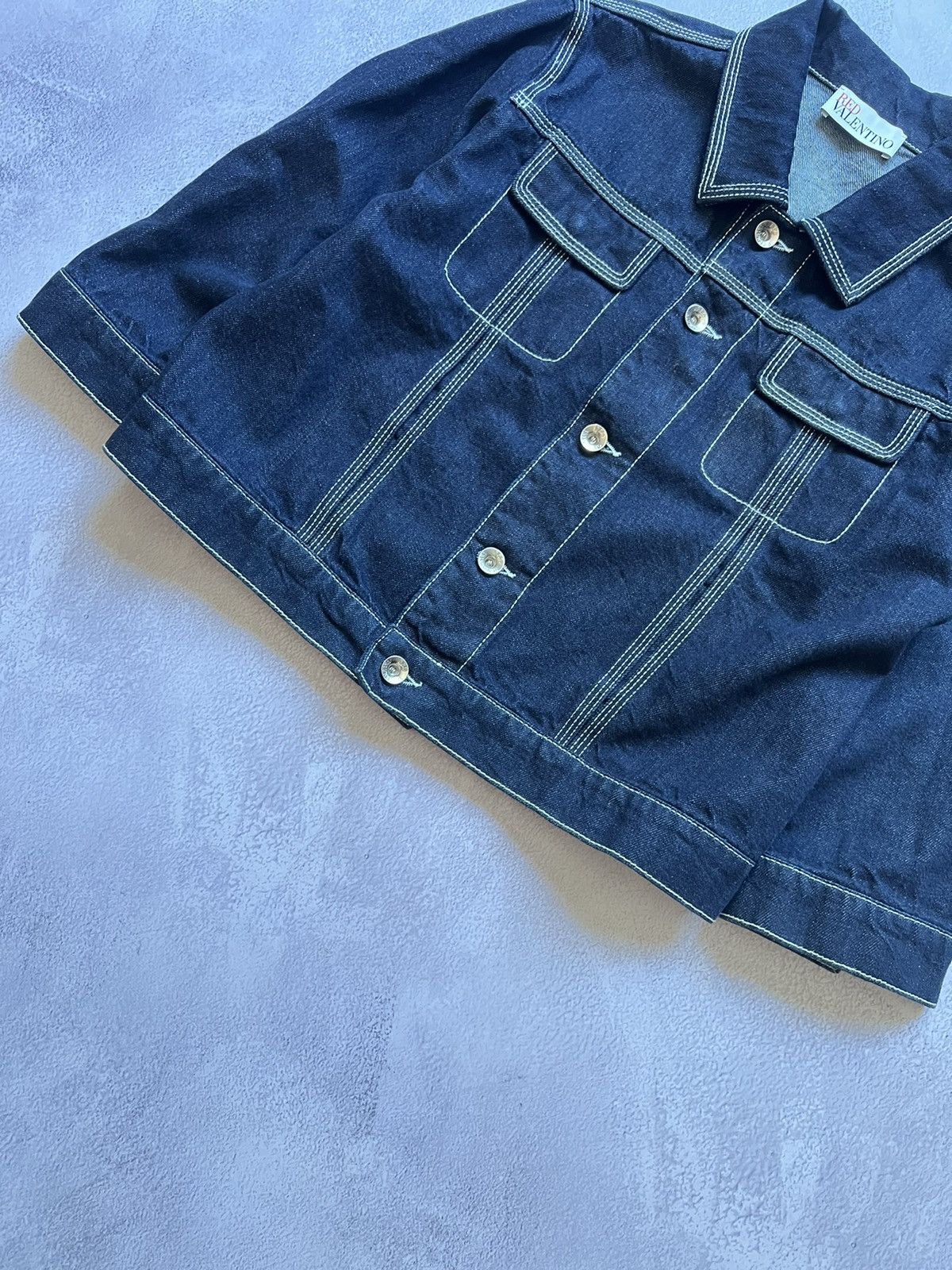 Designer × RED Valentino × Valentino RED Valentino Cropped Denim Jacket Women’s Size 46 Size L / US 10 / IT 46 - 3 Thumbnail
