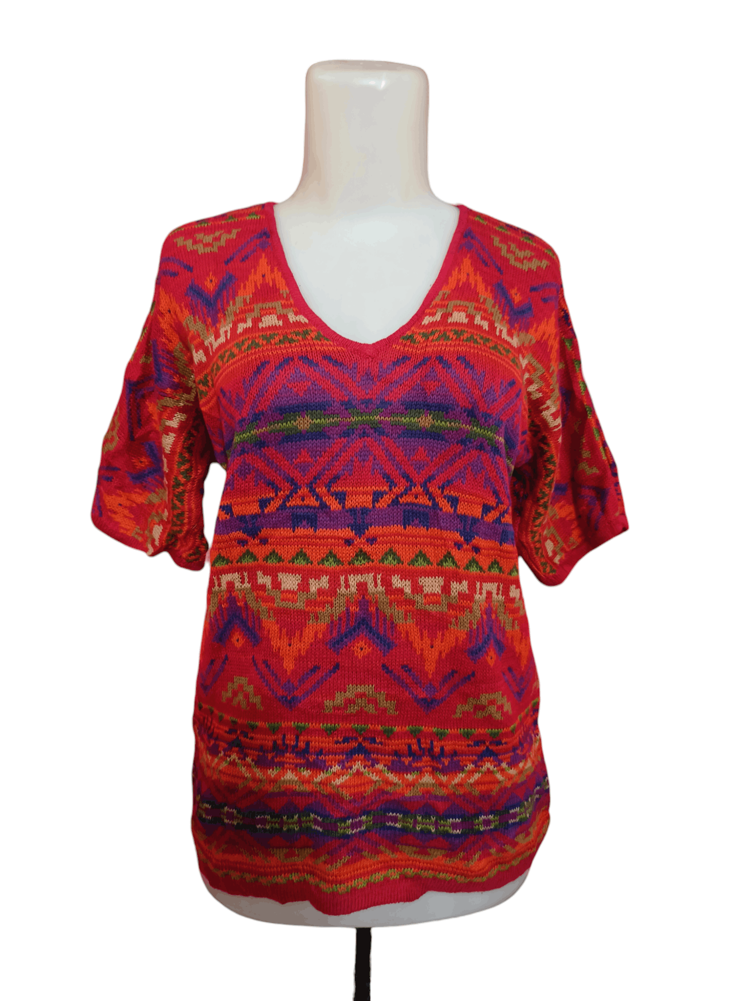 Chaps Vintage 90s CHAPS Women's Aztec Ethnic Motifs Knit Shirt Size S / US 4 / IT 40 - 2 Thumbnail