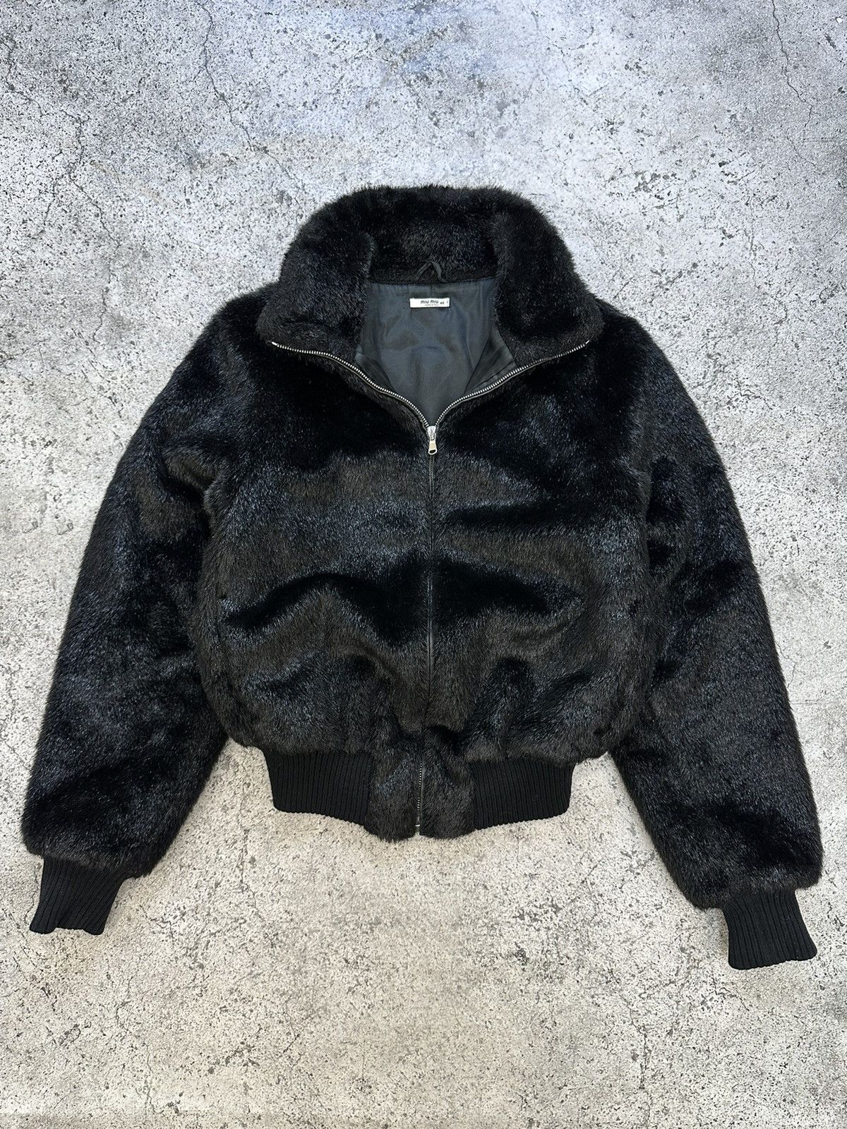 image of Mink Fur Coat x Miu Miu Fur Cropped Bomber Jacket in Black, Women's (Size Medium)