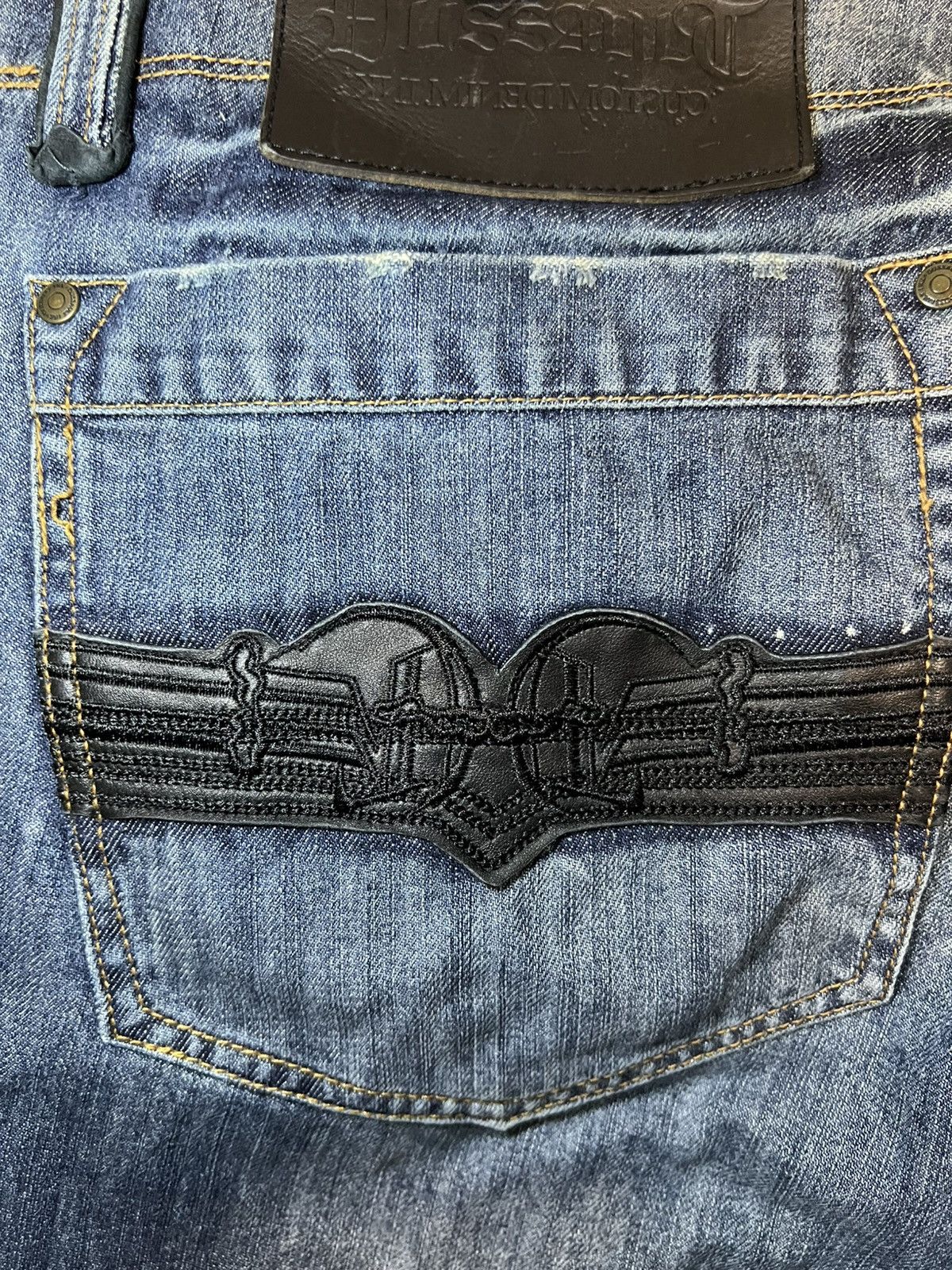 A&G Rock Vintage Dussault leather patchwork loose bootcut jeans Size US 38 / EU 54 - 9 Thumbnail