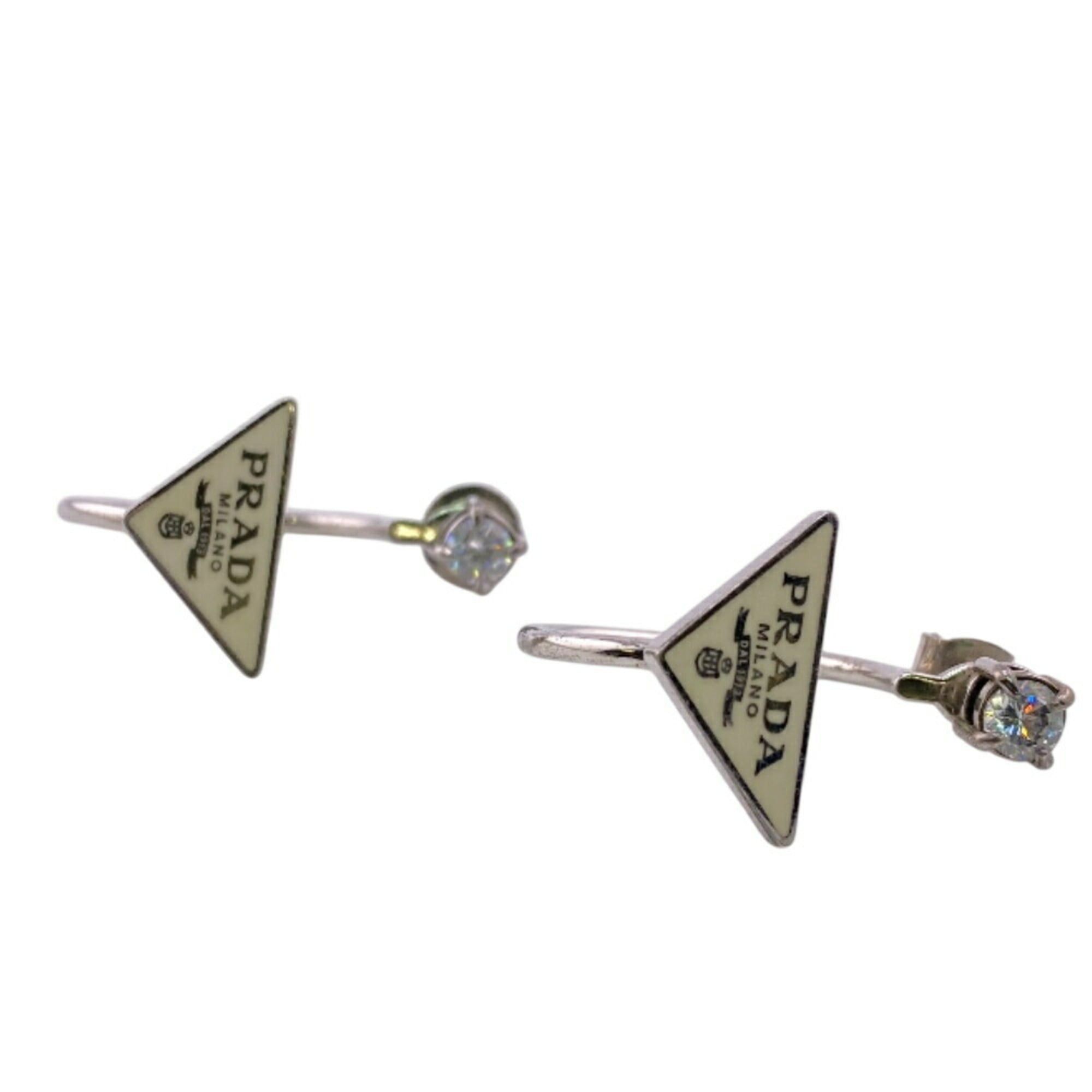 Prada Prada Triangle Symbol Silver Earrings for Women Size ONE SIZE - 1 Thumbnail