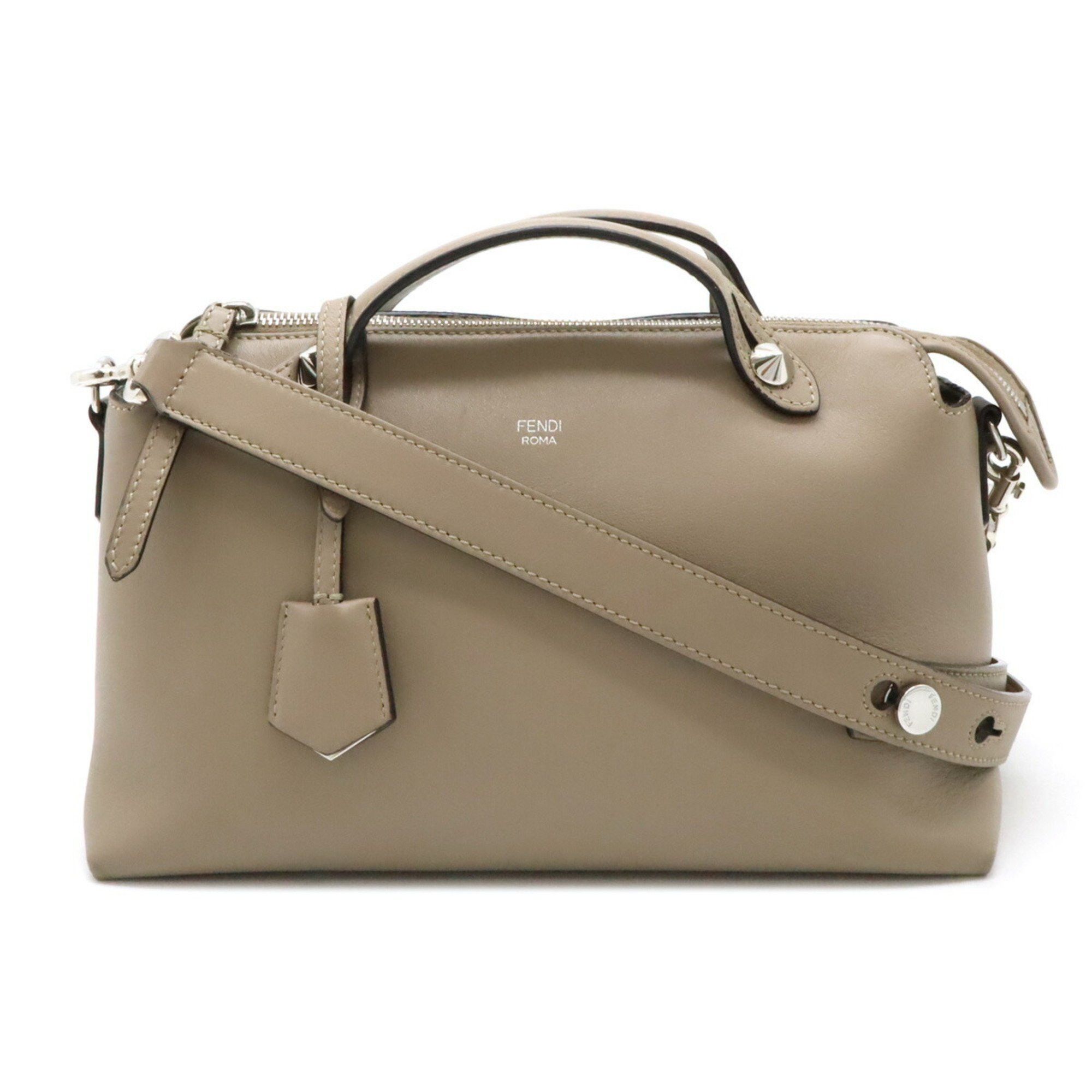 Fendi By The Way Medium Handbag Shoulder Bag Leather Greige 8Bl146, Women's