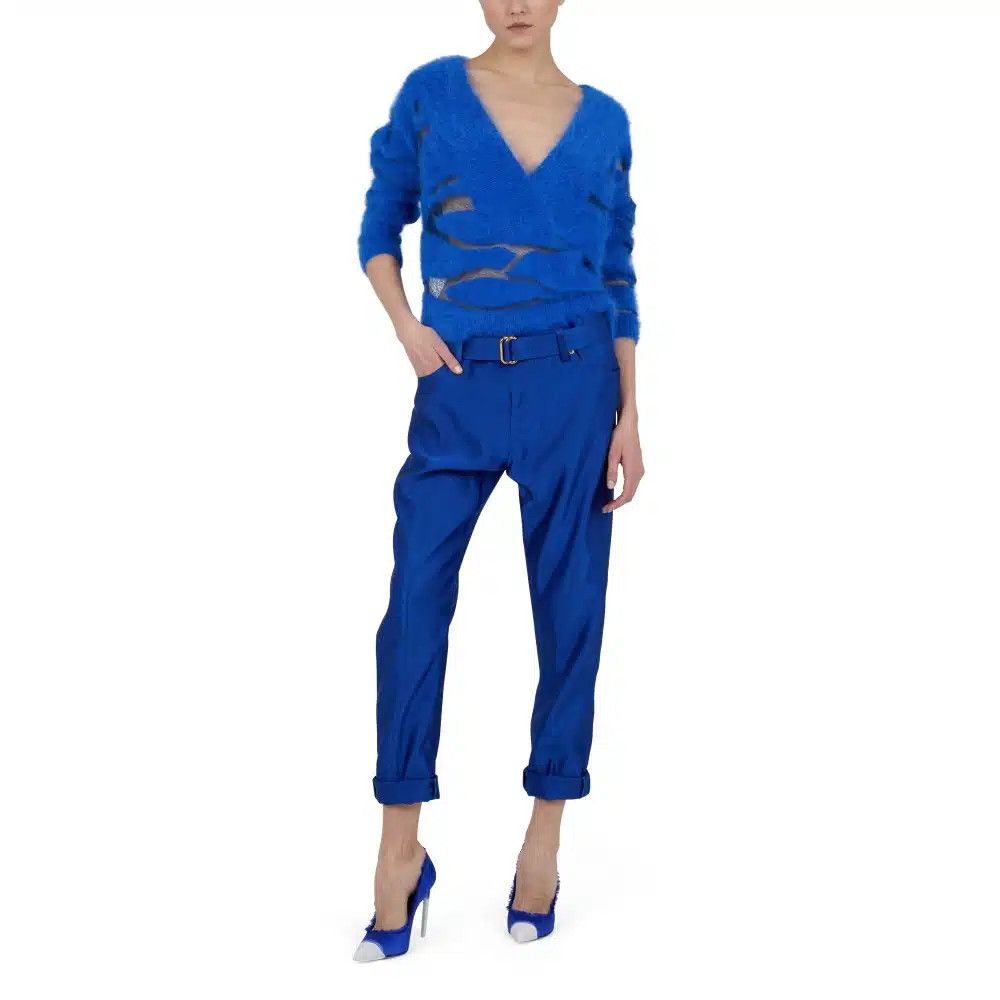 Tom Ford o1loc1c0625 PAW143 Silk Duchesse Boyfriend Pant in Blue Size 25" / US 0 / IT 36 - 2 Thumbnail