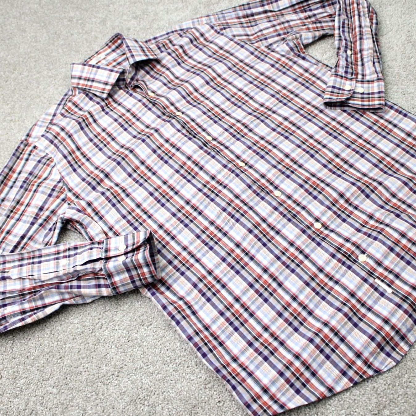 Peter Millar Peter Millar Crown Shirt Mens Large Plaid 100% Cotton Long Sleeve Button-Up Red/Blue Size US L / EU 52-54 / 3 - 7 Thumbnail