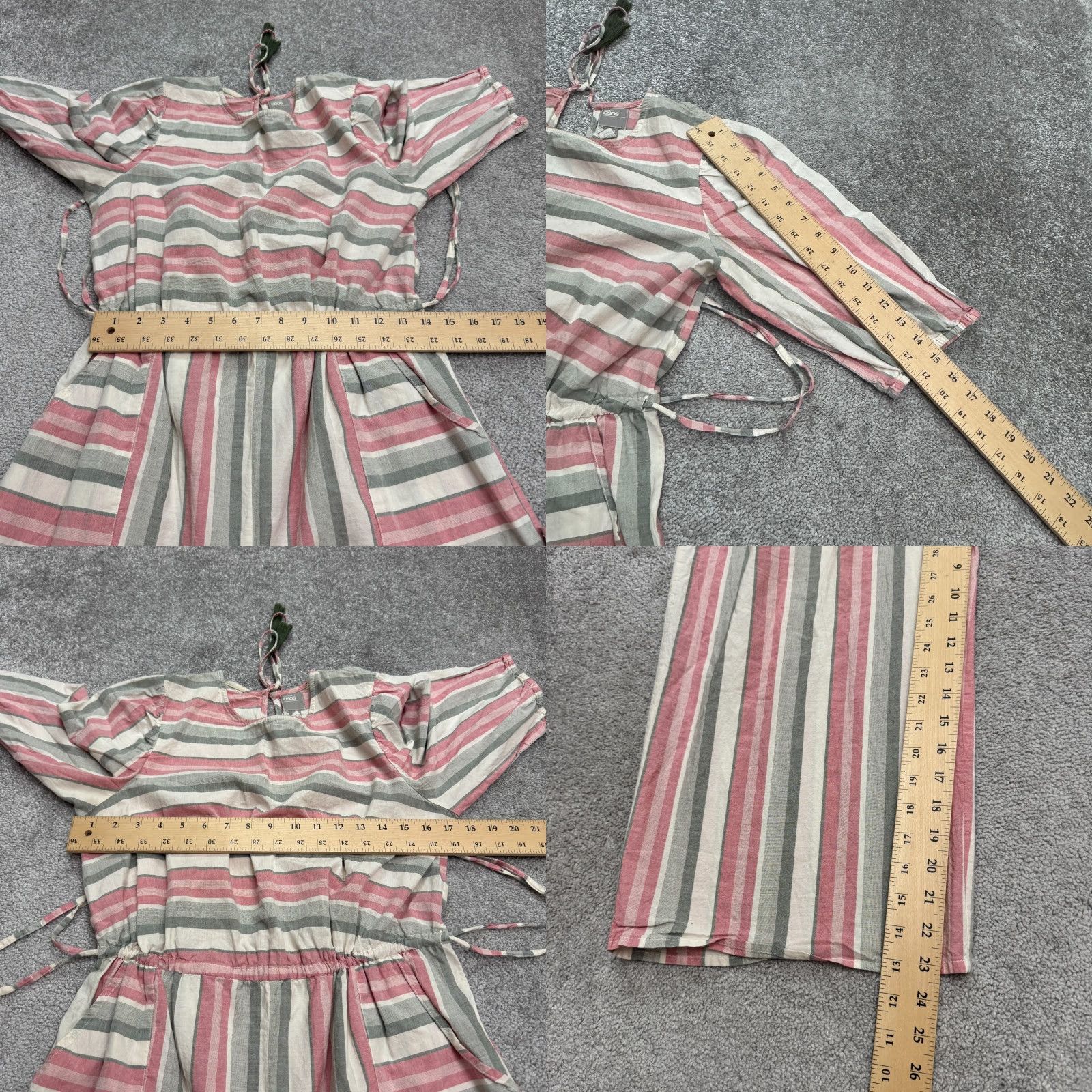 Asos ASOS Jumpsuit Womens 10 Pink Striped Cotton Wide Leg Open Back Casual Travel Bohemian Size 32" / US 10 / IT 46 - 8 Thumbnail