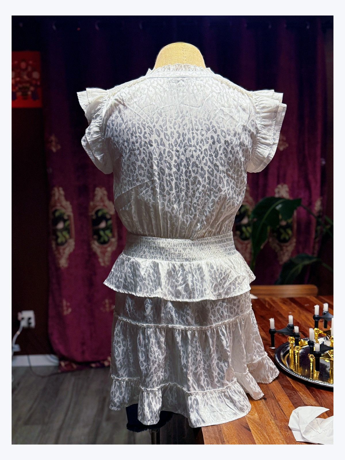 Other Chic Ruffled Mini Dress – Subtle Leopard Satin Print Size M / US 6-8 / IT 42-44 - 6 Thumbnail