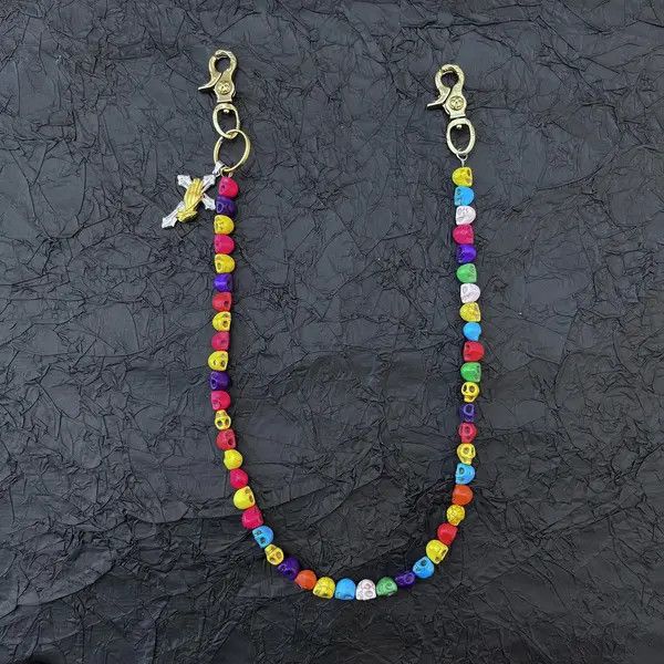 Jewelry Colorful Skull Beaded Wallet Chain, Belt Chain, Pants Chain Size ONE SIZE - 6 Thumbnail