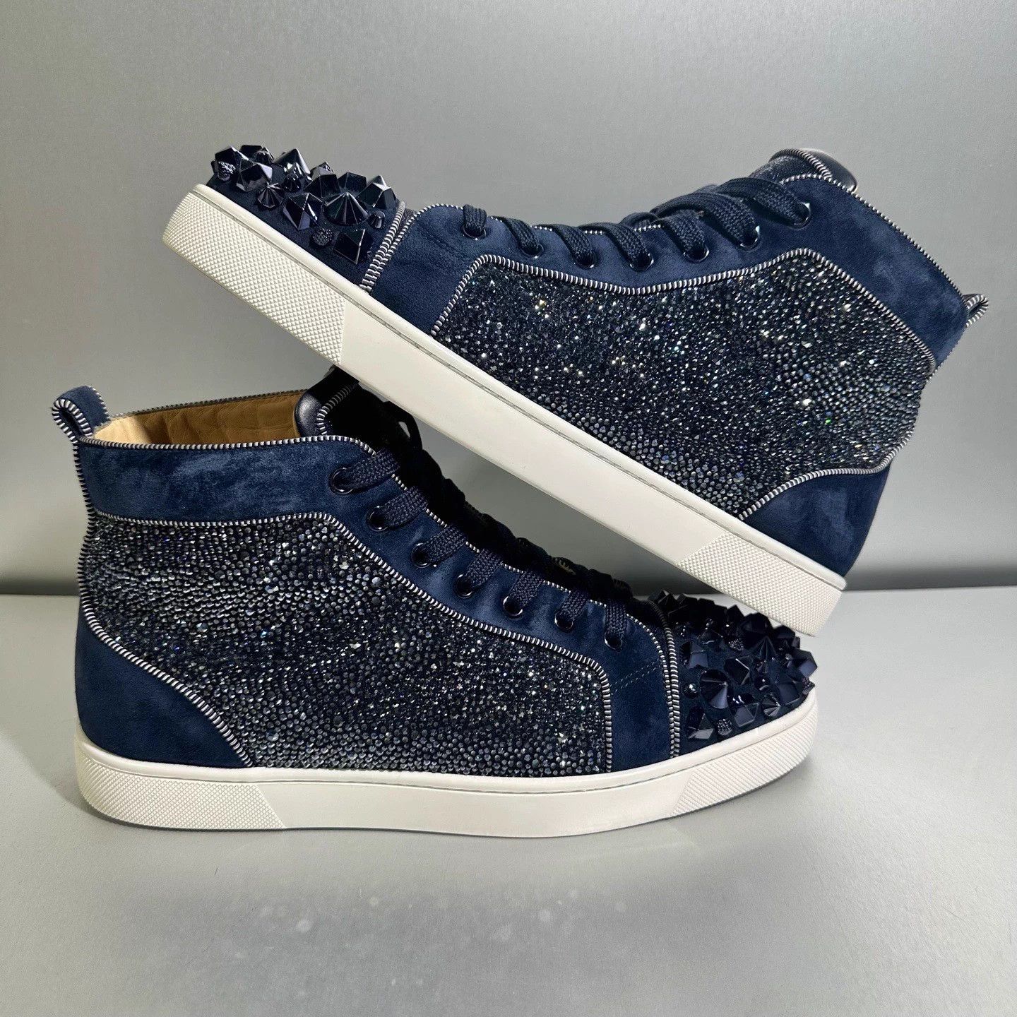 Christian Louboutin CL navy suede spike high top 43 Size US 12 / IT 42 - 3 Thumbnail