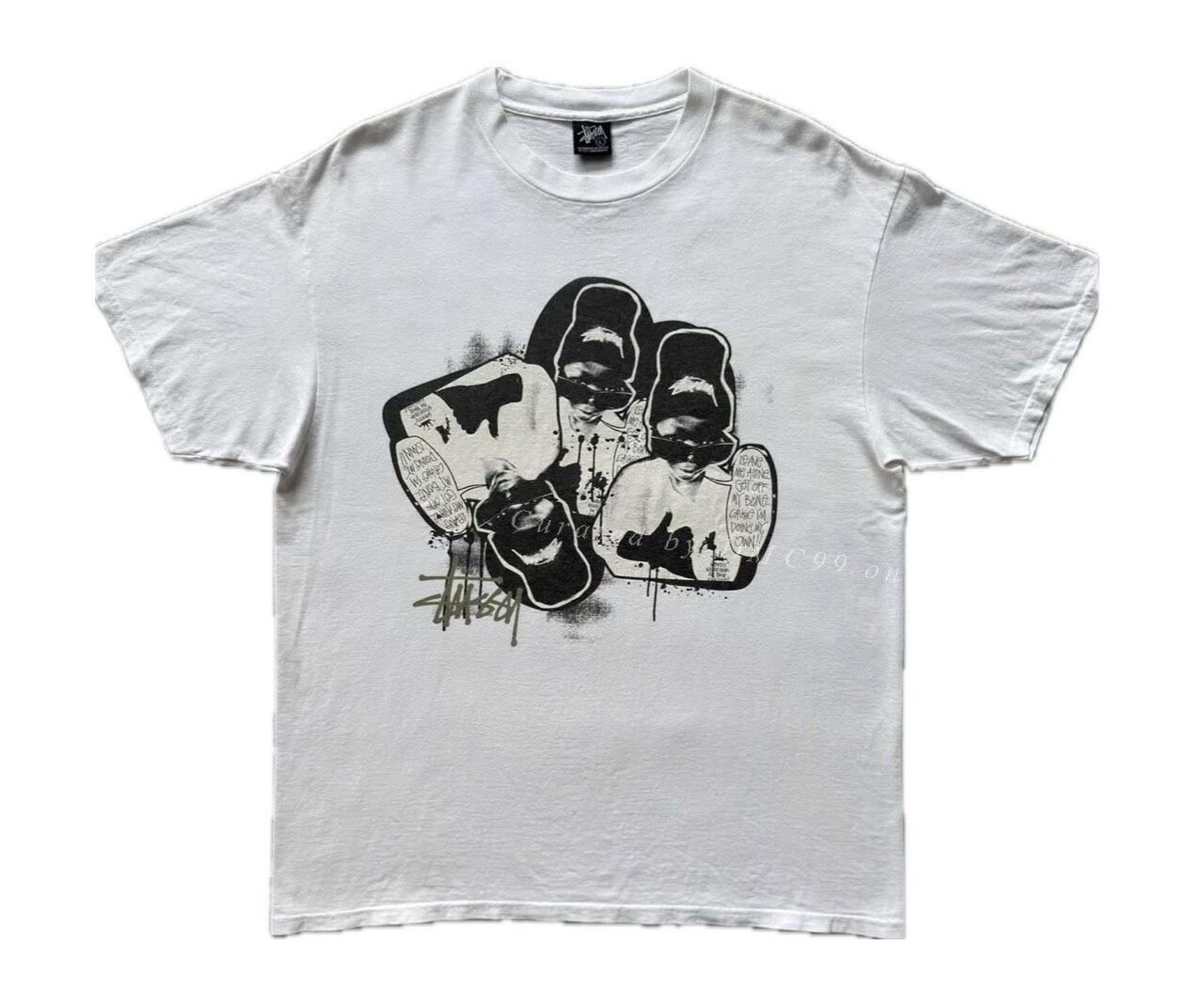 Vintage Vintage Stussy 2000s White Kids Print Size US L / EU 52-54 / 3 - 1 Thumbnail