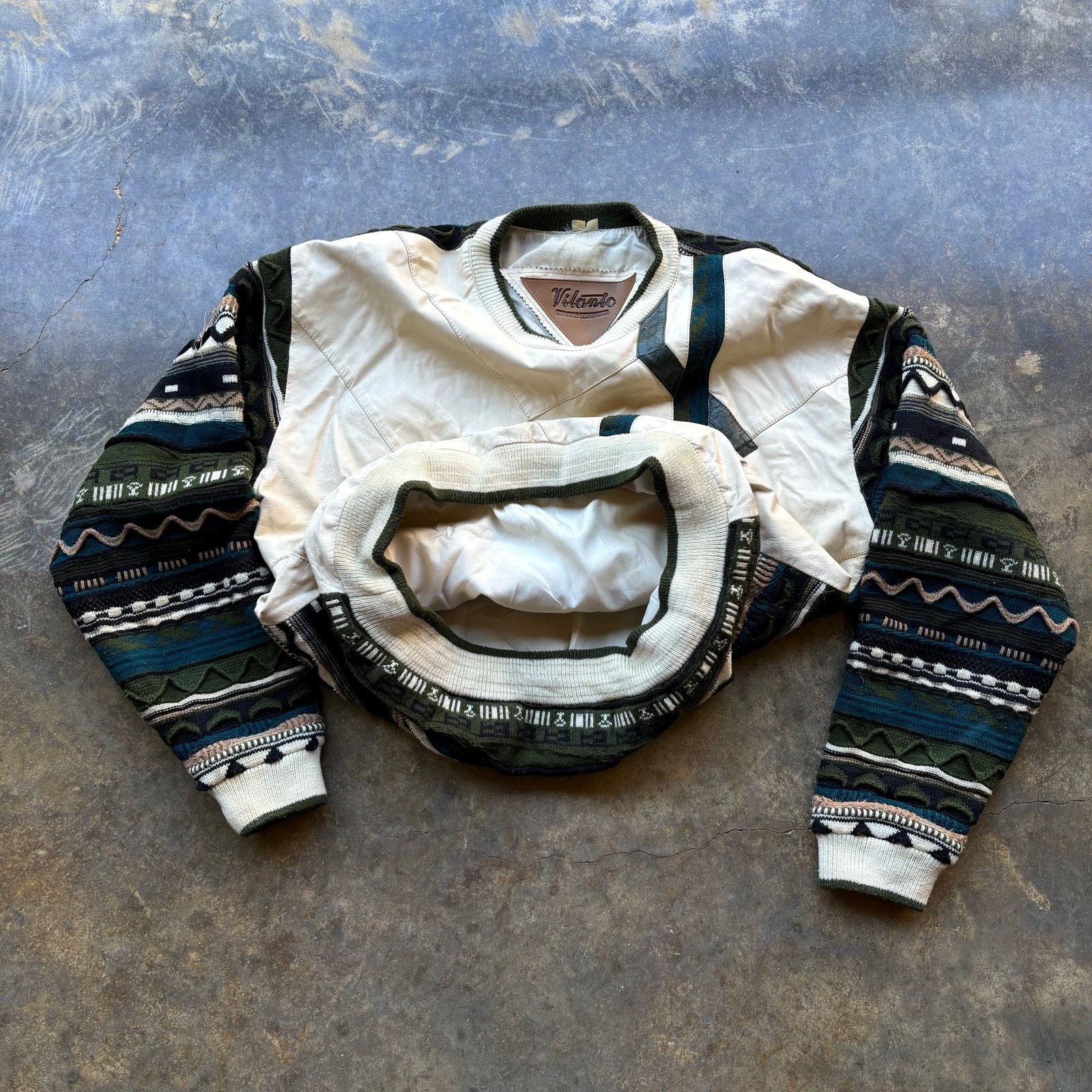 Vintage Crazy Vintage Coogi Style Vilanto Leather Chunk Sweater Size US XL / EU 56 / 4 - 4 Thumbnail