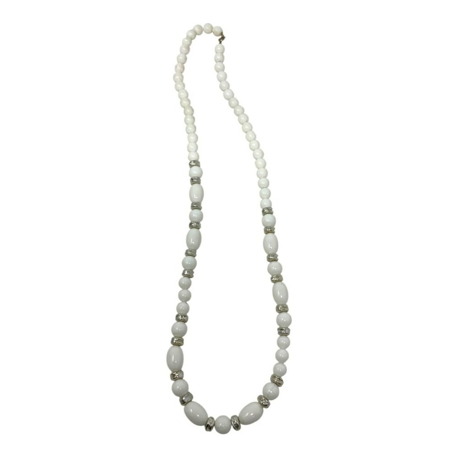 Other Vintage Long White Silver Tone Beaded Necklace Size ONE SIZE - 3 Thumbnail