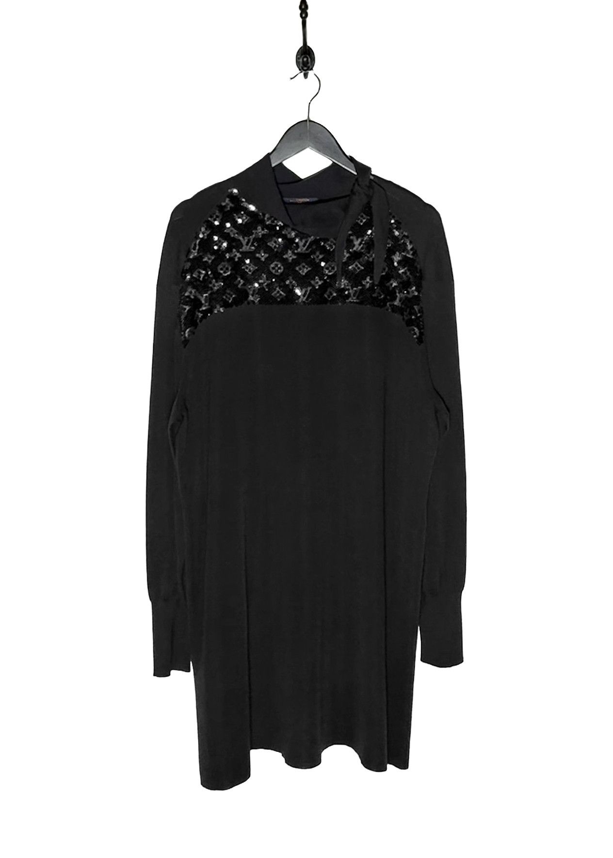 Louis Vuitton Louis Vuitton FW19 Black Sequinned Monogram Knit Mini Dress Size L / US 10 / IT 46 - 1 Thumbnail