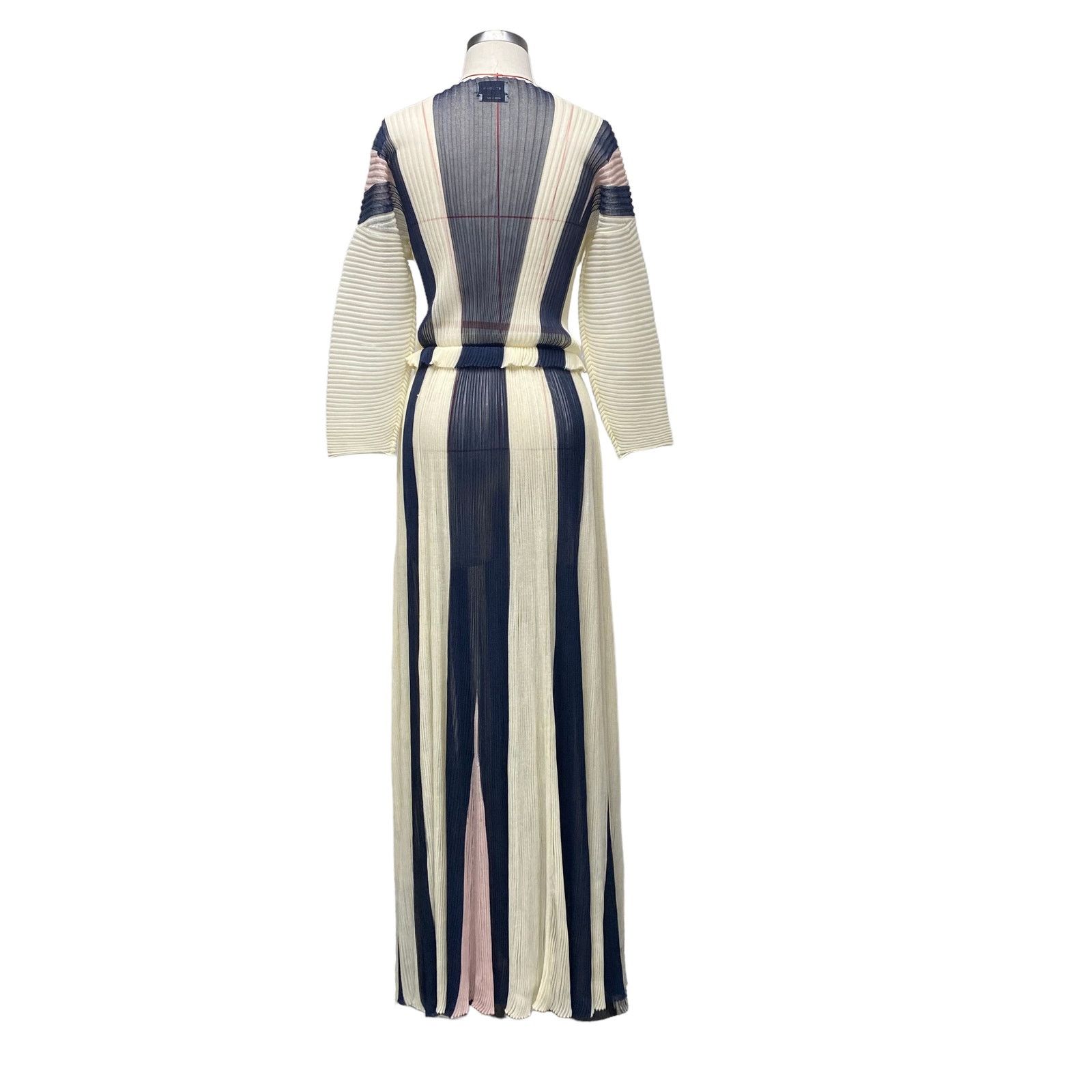 St. John St John Silk Pleated Stripe Long Sleeve Semi Sheer Dress Size S / US 4 / IT 40 - 6 Thumbnail