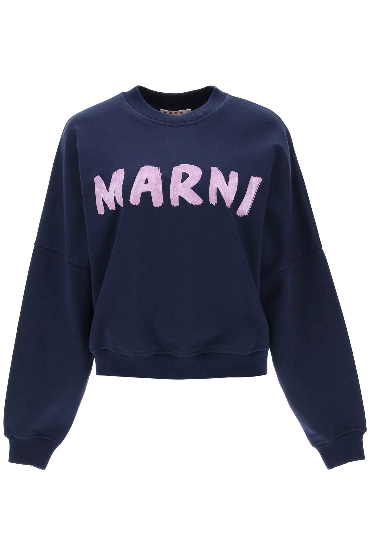 image of Marni Logo Print Boxy Sweatshirt in Blue Kyanite, Women's (Size Medium)