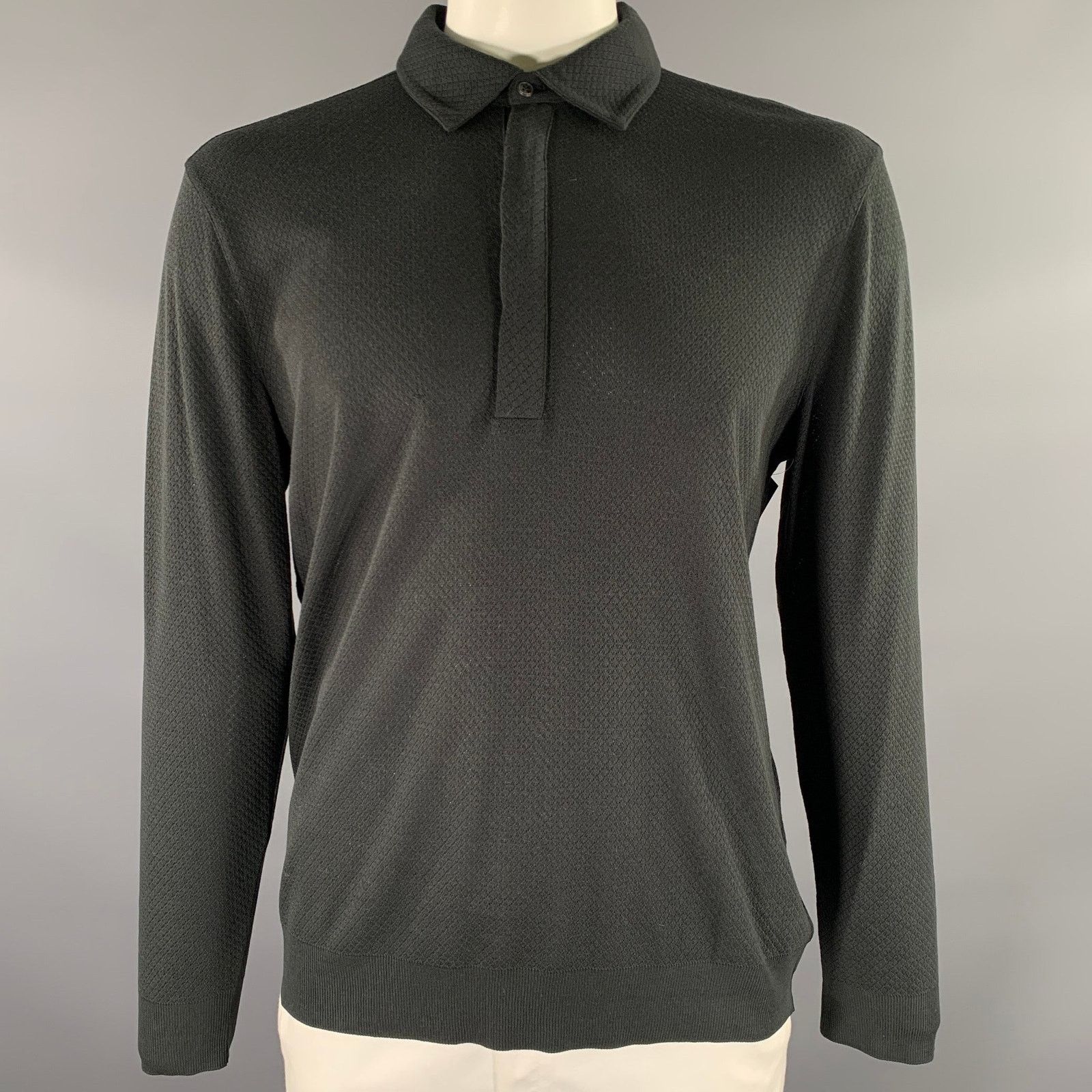 John Varvatos JOHN VARVATOS L Black Lyocel Cotton Long Sleeve Polo Size US L / EU 52-54 / 3 - 1 Thumbnail