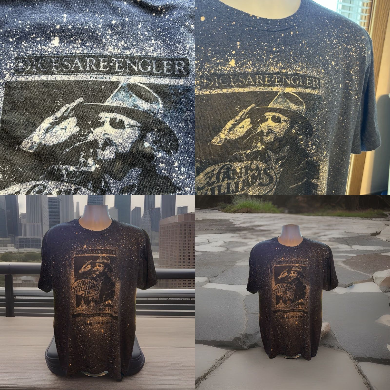 Vintage Hank Williams Jr Promo Concert Shirt Men XL Blue Bleach Tie Dye Short Sleeve Graphic Print Size US XL / EU 56 / 4 - 10 Thumbnail