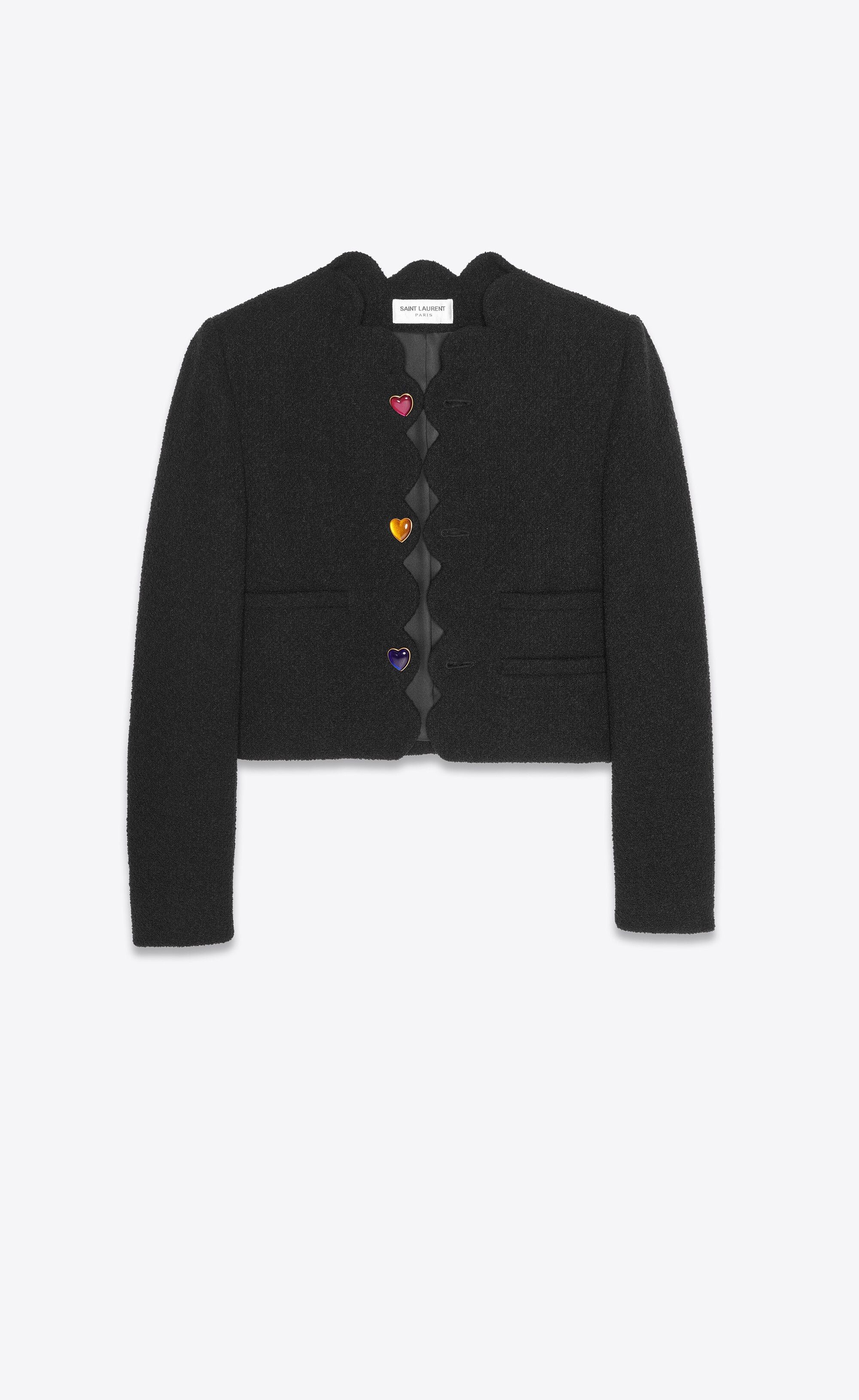 Saint Laurent Paris o1s1wg110125 686538 Cropped Jacket in Bouclé Tweed in Black Size XS / US 0-2 / IT 36-38 - 1 Thumbnail