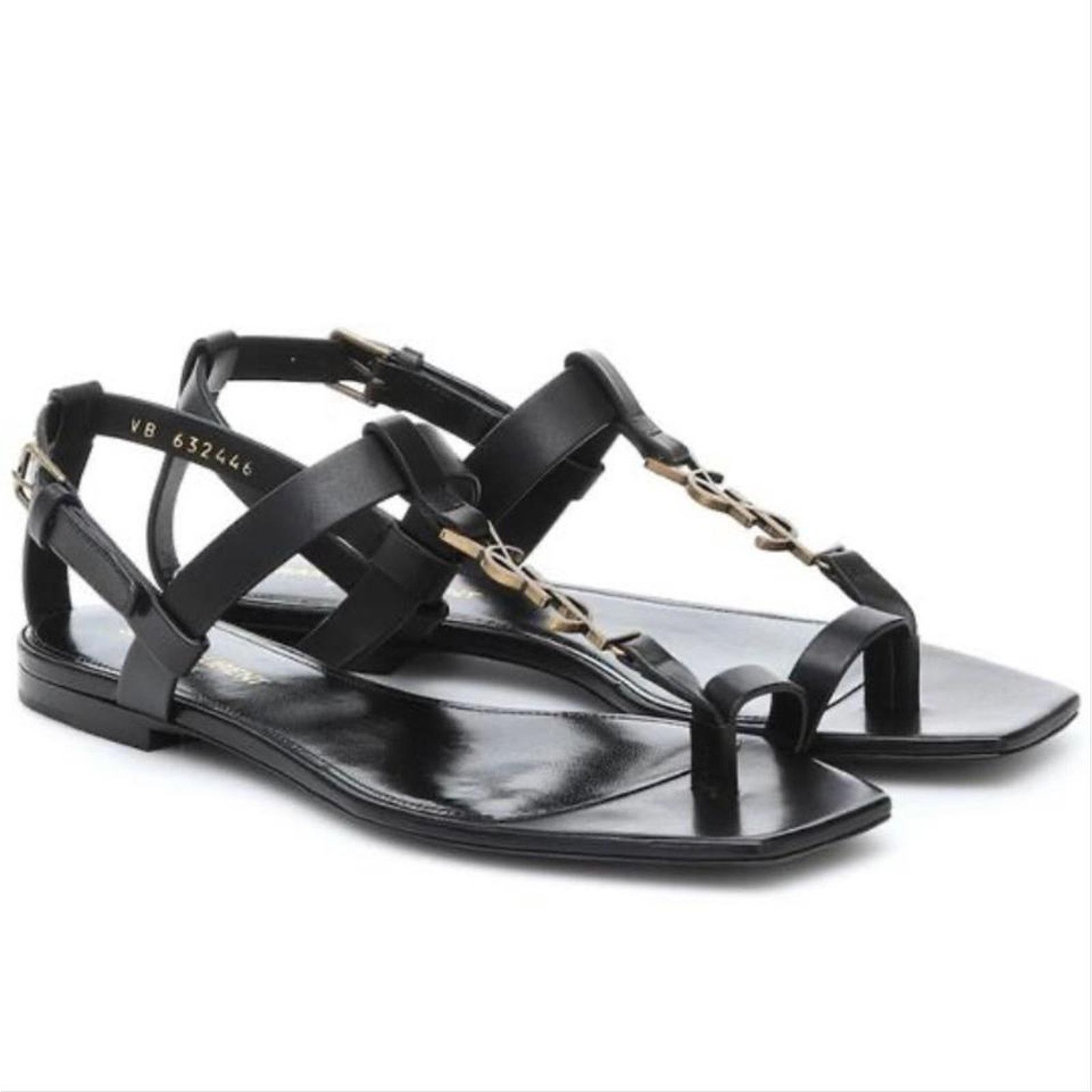 Saint Laurent Paris Cassandra monogram YSL logo leather thong sandals 40 Size US 10 / IT 40 - 2 Thumbnail