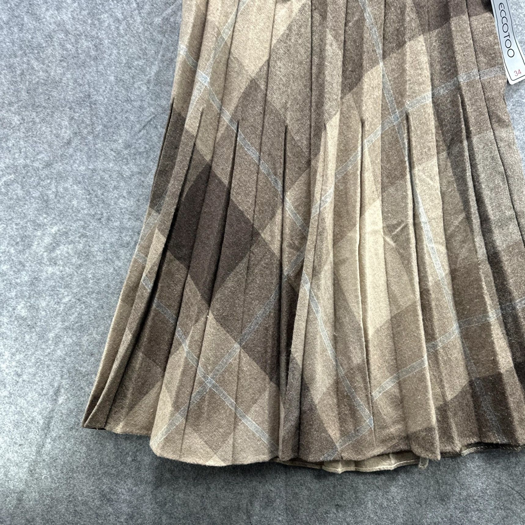 Vintage VINTAGE ECCOTOO Skirt Womens 34 Brown Beige Plaid Pleated Elastic Waist A-Line Tartan Womens Size 24" / US 00 / IT 34 - 4 Thumbnail