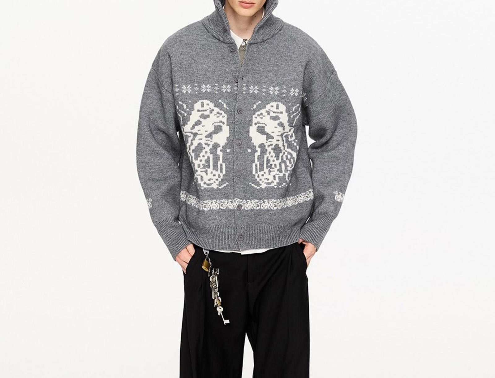 Japanese Brand Gray Zip-Up Patterned Knit Sweater Size US M / EU 48-50 / 2 - 3 Thumbnail