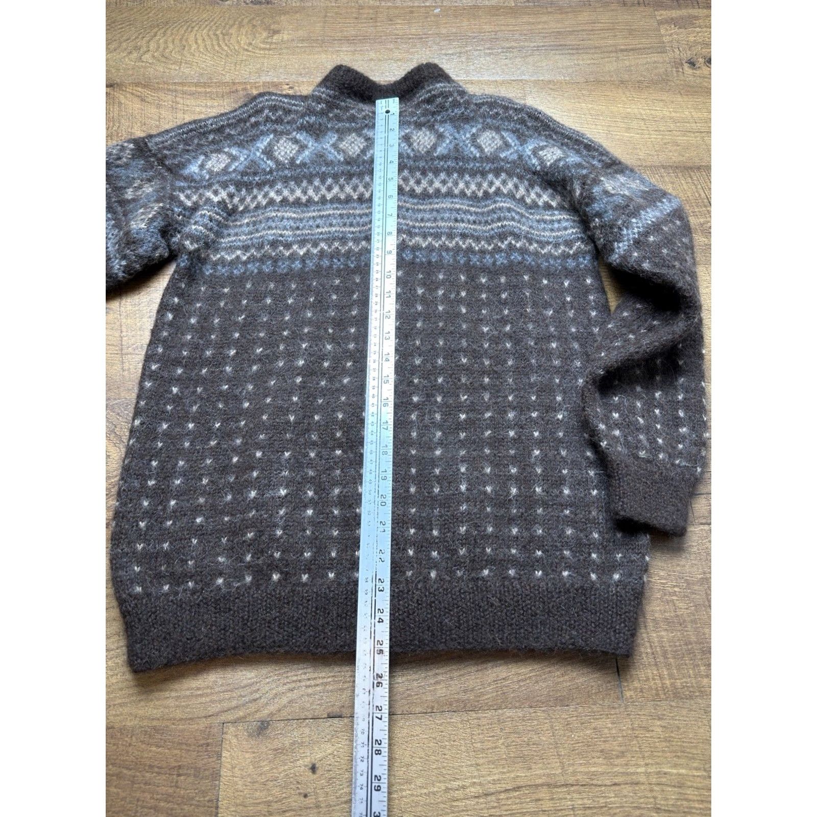 Vintage Pavo Real Women’s Large Cardigan Sweater 100% Alpaca Fair Isle Nordic Brown Long Sleeve Crew Neck Knit Christmas Winter Aztec DP Size L / US 10 / IT 46 - 7 Thumbnail