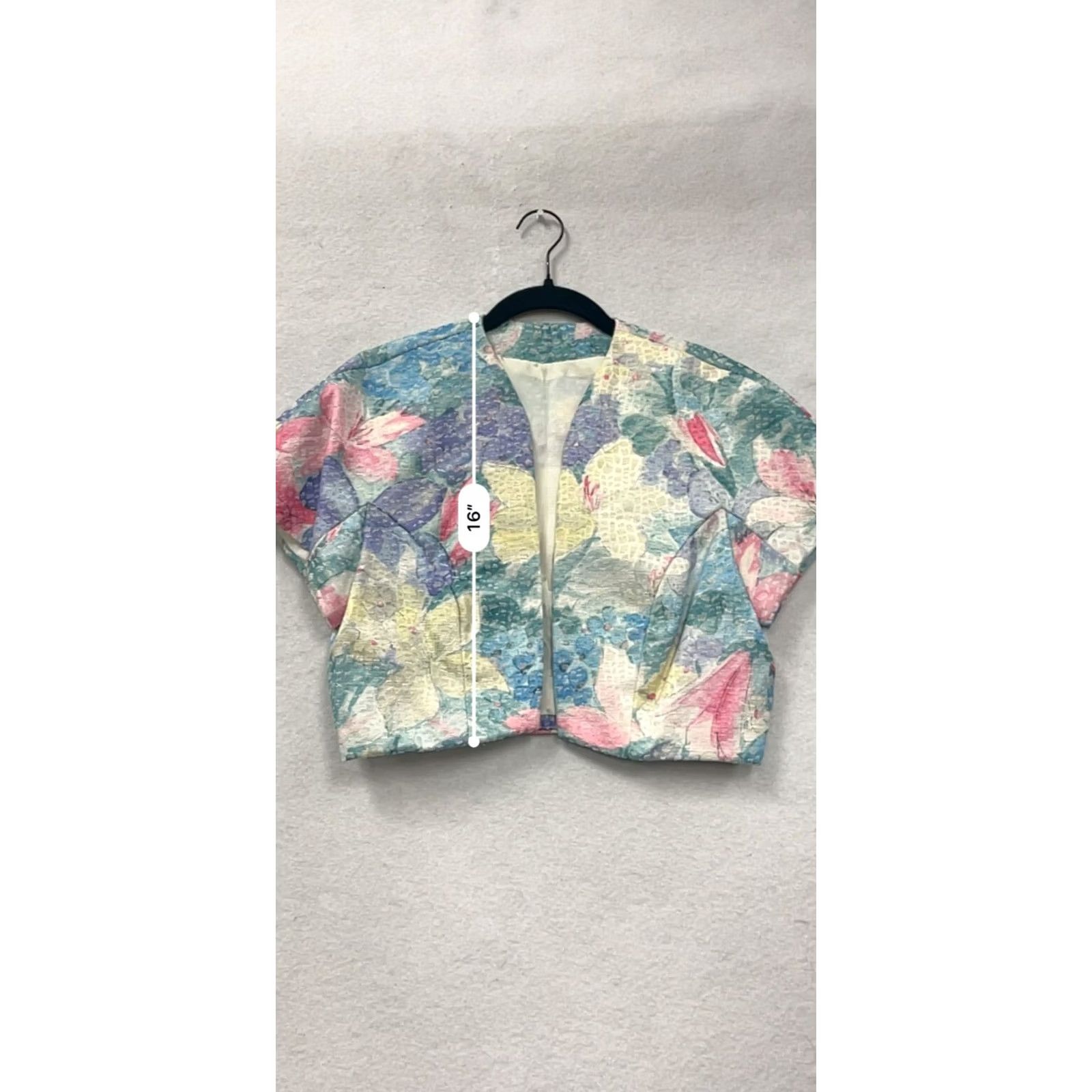 Vintage VINTAGE 90s Floral Cropped Bolero Jacket Open Front Blazer Women M/L Pink Floral Pattern Womens Size M / US 6-8 / IT 42-44 - 7 Thumbnail