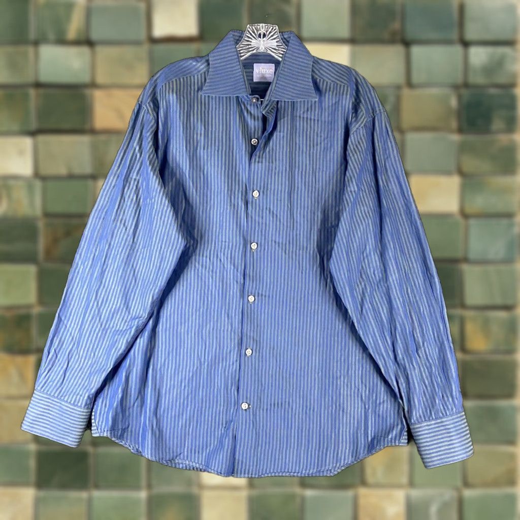 Vintage VINTAGE Vluxe by Lucky Nahum Dress Shirt Striped Blue Green Men L 16-16.5 41/42 Mens Size 42R - 1 Thumbnail