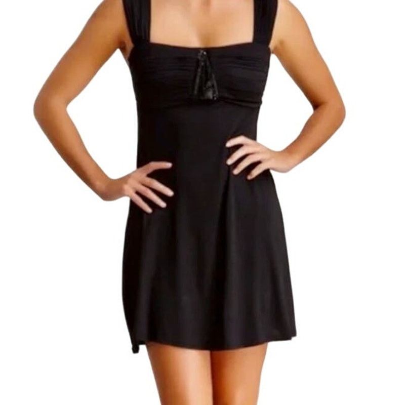 Badgley Mischka Badgley Mischka LBD Knit Empire Beaded Mini Dress Black Lg Size L / US 10 / IT 46 - 1 Thumbnail