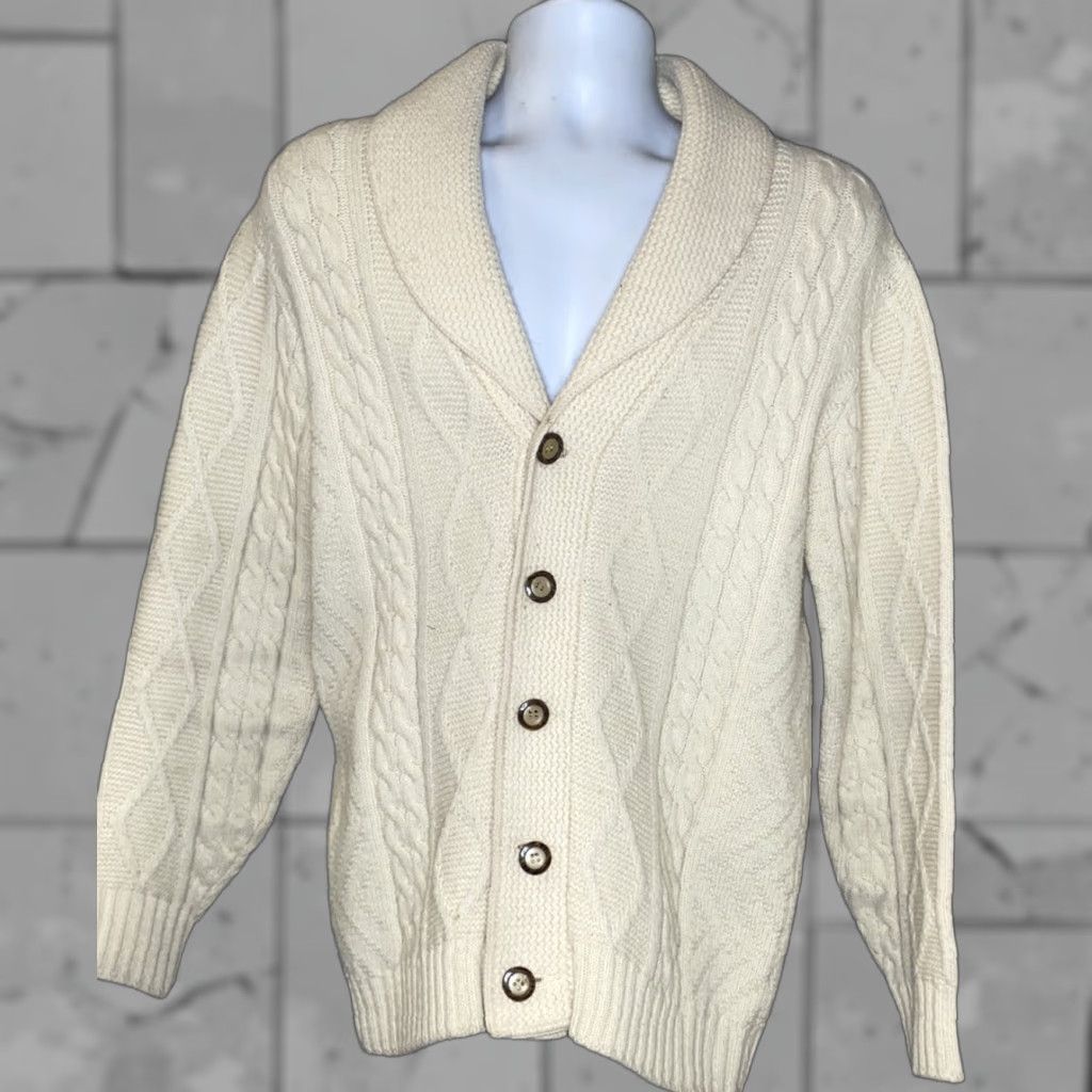 Off-White VINTAGE Pebble Beach Of California Mens Cardigan Cable-Knit Sweater Sz M Ivory OFF-WHITE Mens Size US M / EU 48-50 / 2 - 1 Thumbnail