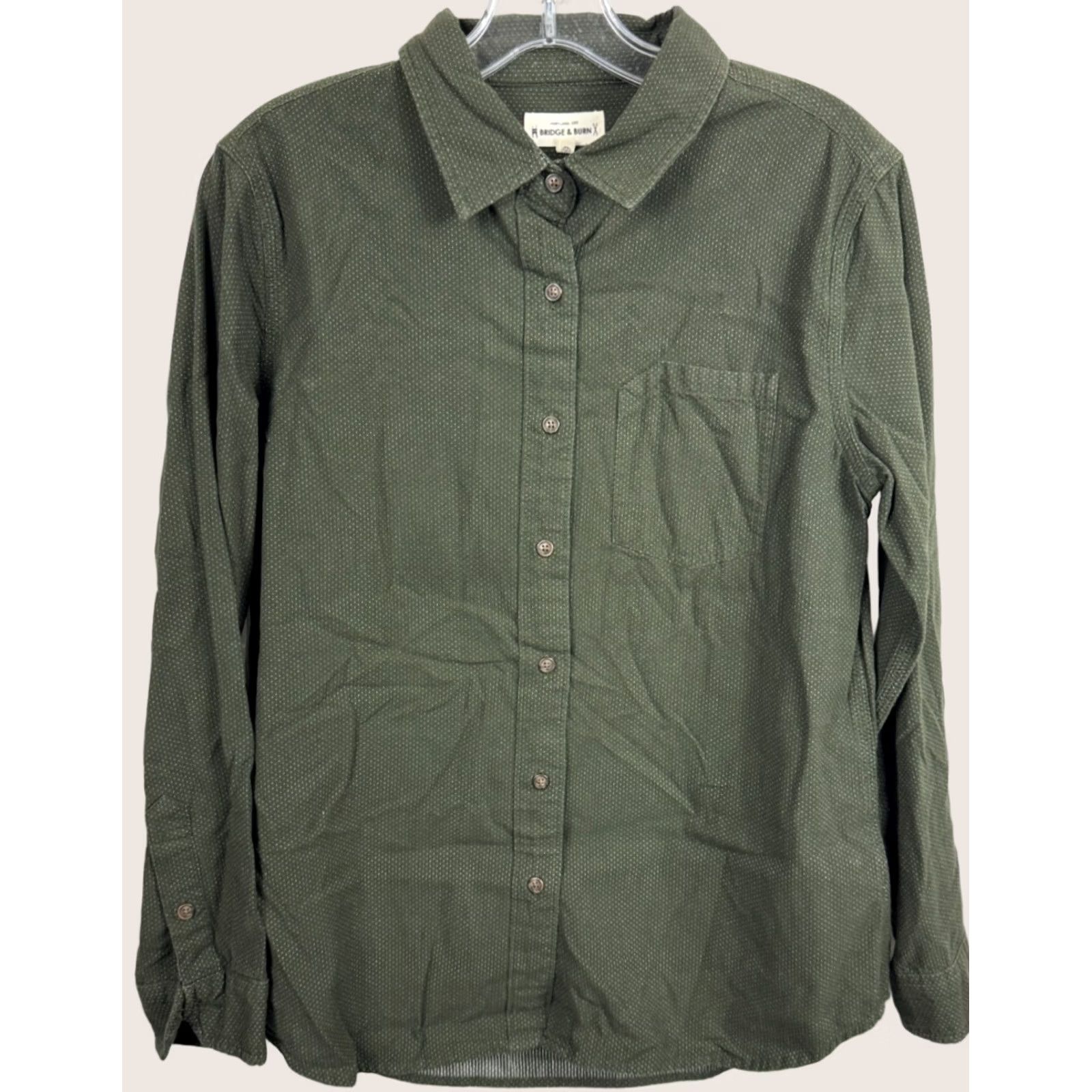 Vintage Bridge & Burn Shirt Mens Medium Green Dress Button Up Cotton L/S Pocket 125476 Size 40R - 1 Thumbnail