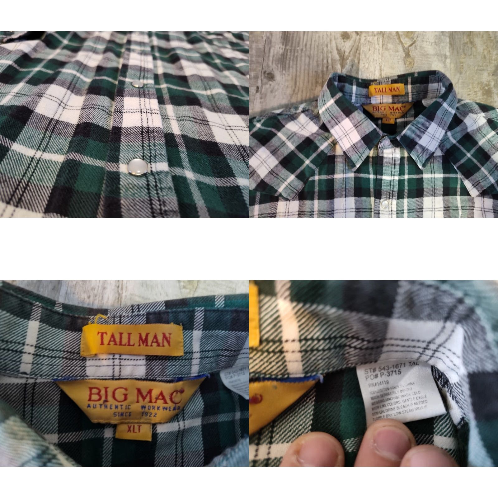 Vintage VINTAGE Big Mac Plaid Snap Shirt XLT Green Long Sleeve Big & Tall Mens Size US XL / EU 56 / 4 - 8 Thumbnail