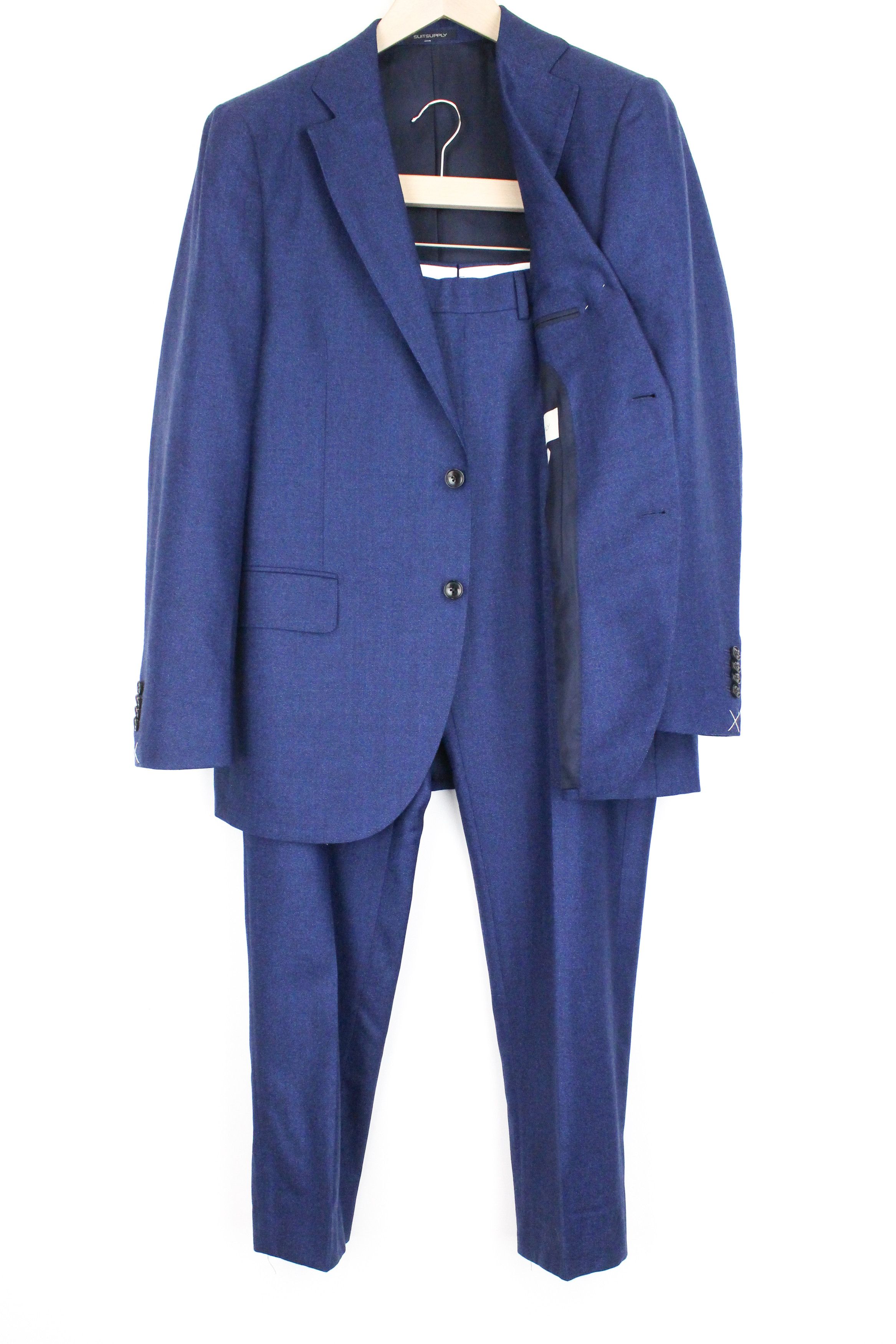 image of Suitsupply Lazio Uk42R Wool S120S Blue Slim Melange Suit 67522, Men's
