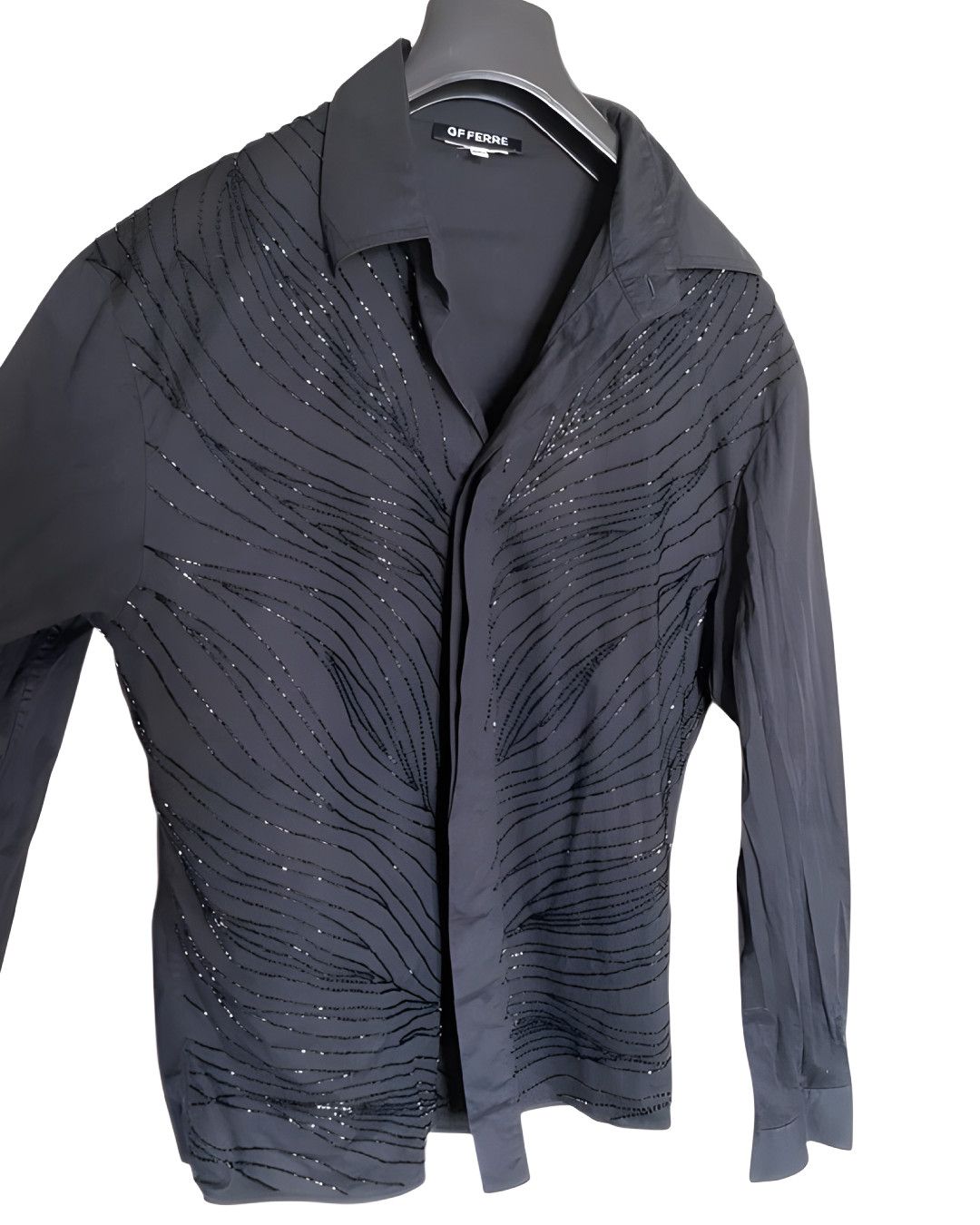 Gianfranco Ferre GF Ferre Black Sparkle Beaded Wave Shirt, Late 1990s Size US XL / EU 56 / 4 - 2 Thumbnail