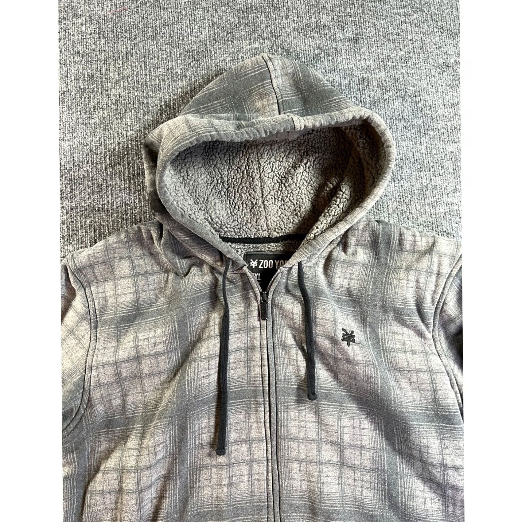 Zoo York Zoo York Hoodie Mens 2XL Gray Plaid Sherpa Lined Full Zip Logo Embroidered Streetwear Skater Size US XXL / EU 58 / 5 - 4 Thumbnail