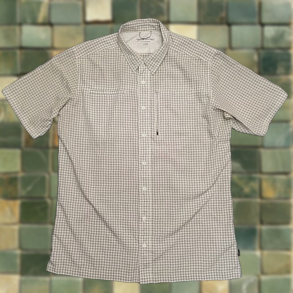 Eddie Bauer Eddie Bauer Shirt Mens LT Beige Plaid Performance Nylon Blend Outdoors Button-Up, Short Sleeve, Casual, Classic, USA Theme, Pockets, Woven Size US L / EU 52-54 / 3 - 1 Thumbnail