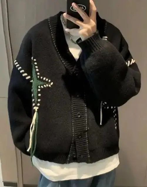 Other Fukuoka x Genji Black y2k star cardigan knitwear Size US L / EU 52-54 / 3 - 5 Thumbnail