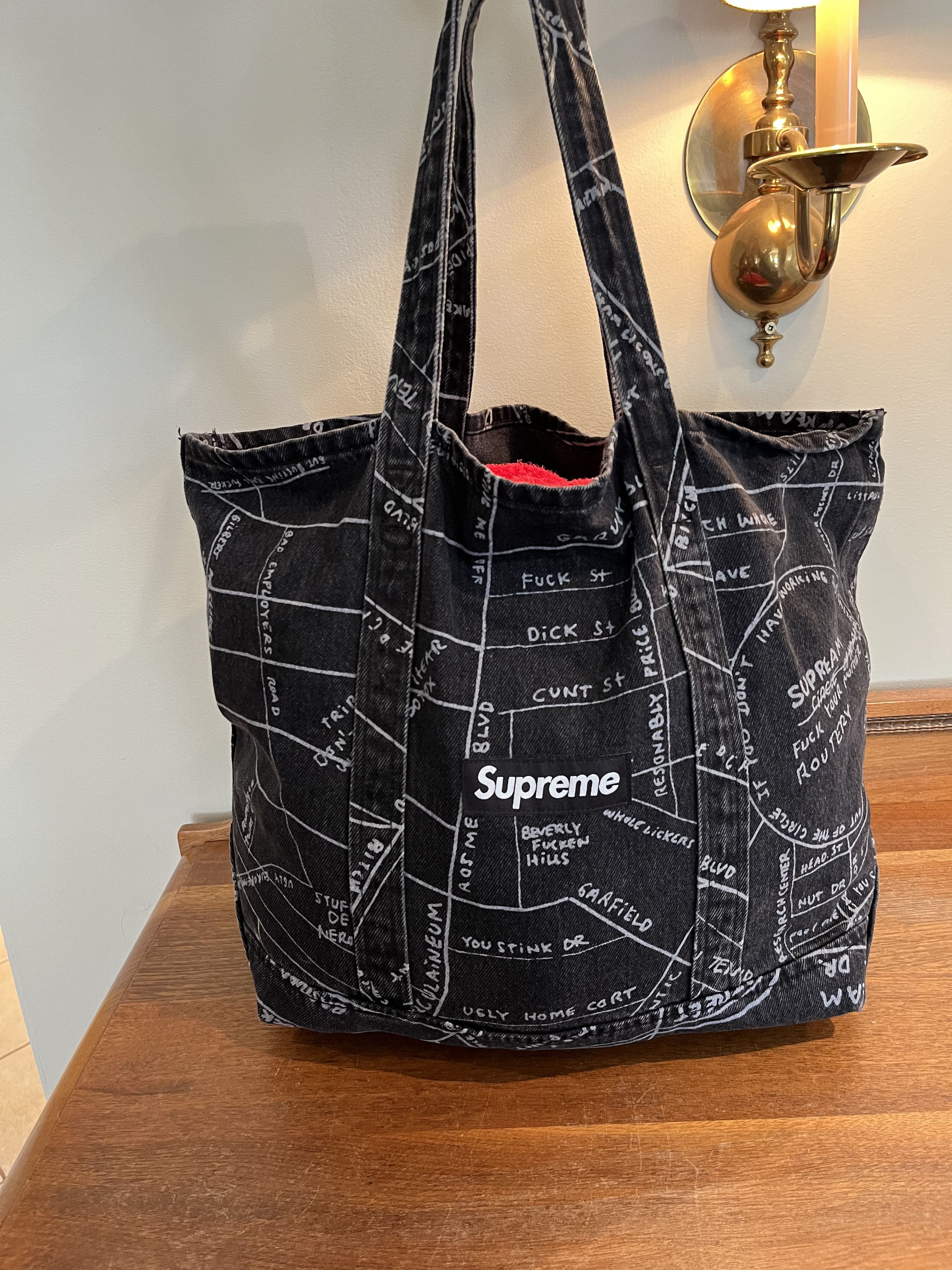 Supreme Supreme x Gonz Maps Denim Tote Black SS/19 | Grailed