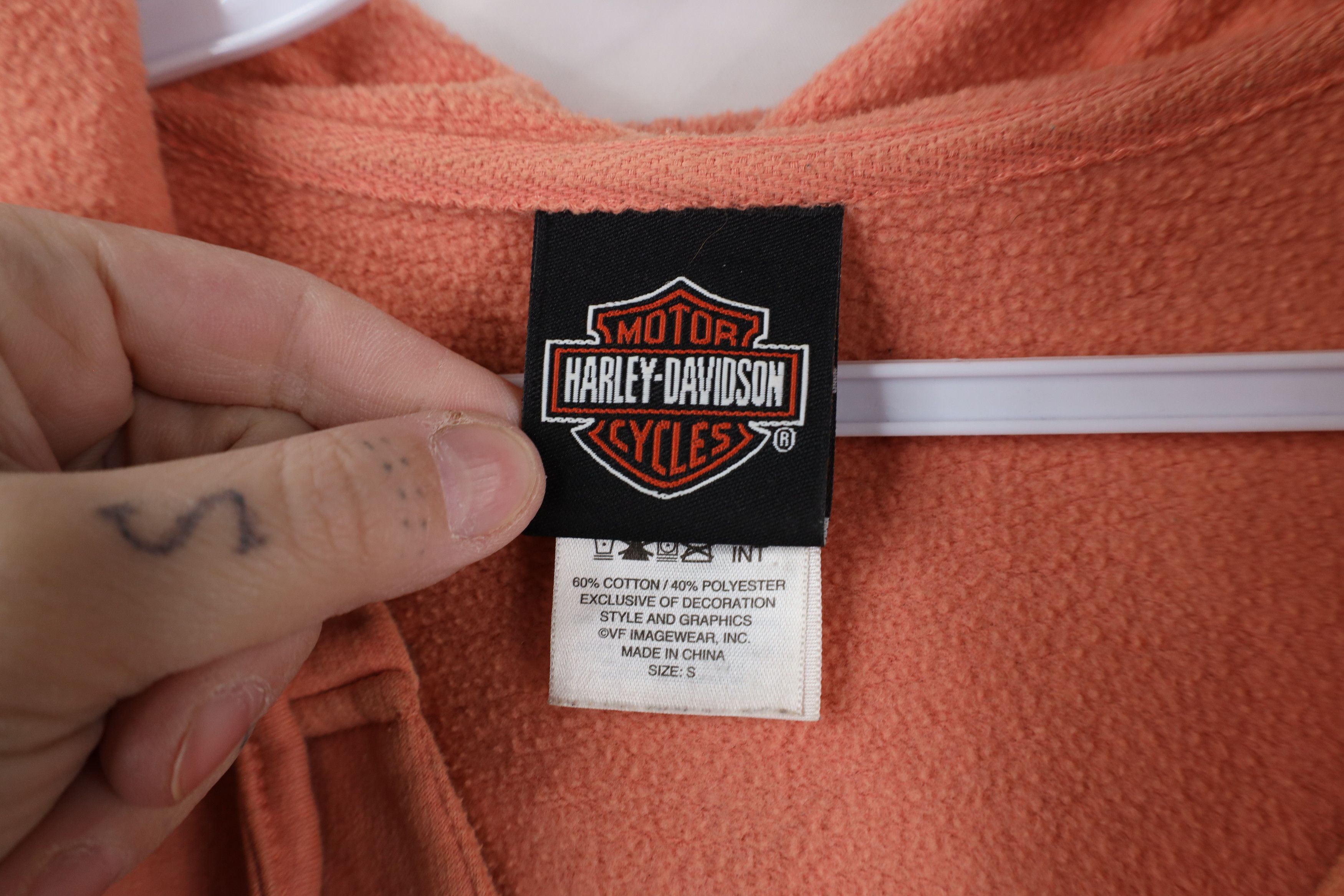 Harley Davidson × Vintage Vintage Harley Davidson Spell Out V-Neck Hoodie Pink Size S / US 4 / IT 40 - 10 Thumbnail
