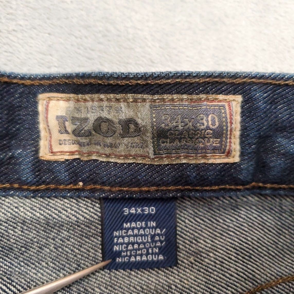 Izod Izod Jeans Mens 34x30 Blue Premium Straight Leg Dark Wash Denim Pants Jeans Straight Mens 34 Blue Dark Wash 5-Pocket Design Belt Loops Shirtable? Size US 34 / EU 50 - 5 Thumbnail