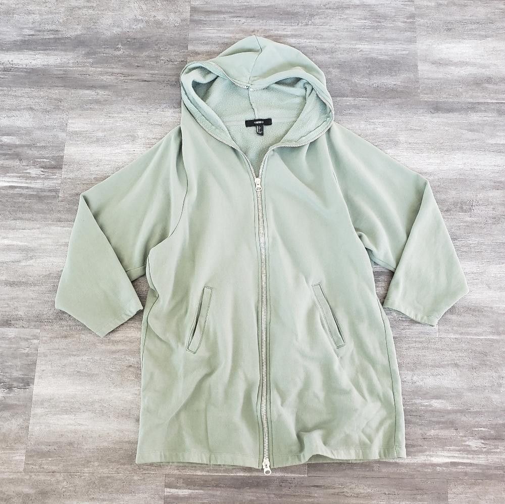 Forever 21 Olive Muted F21 Longline Hoodie Zip Up Size L / US 10 / IT 46 - 1 Thumbnail