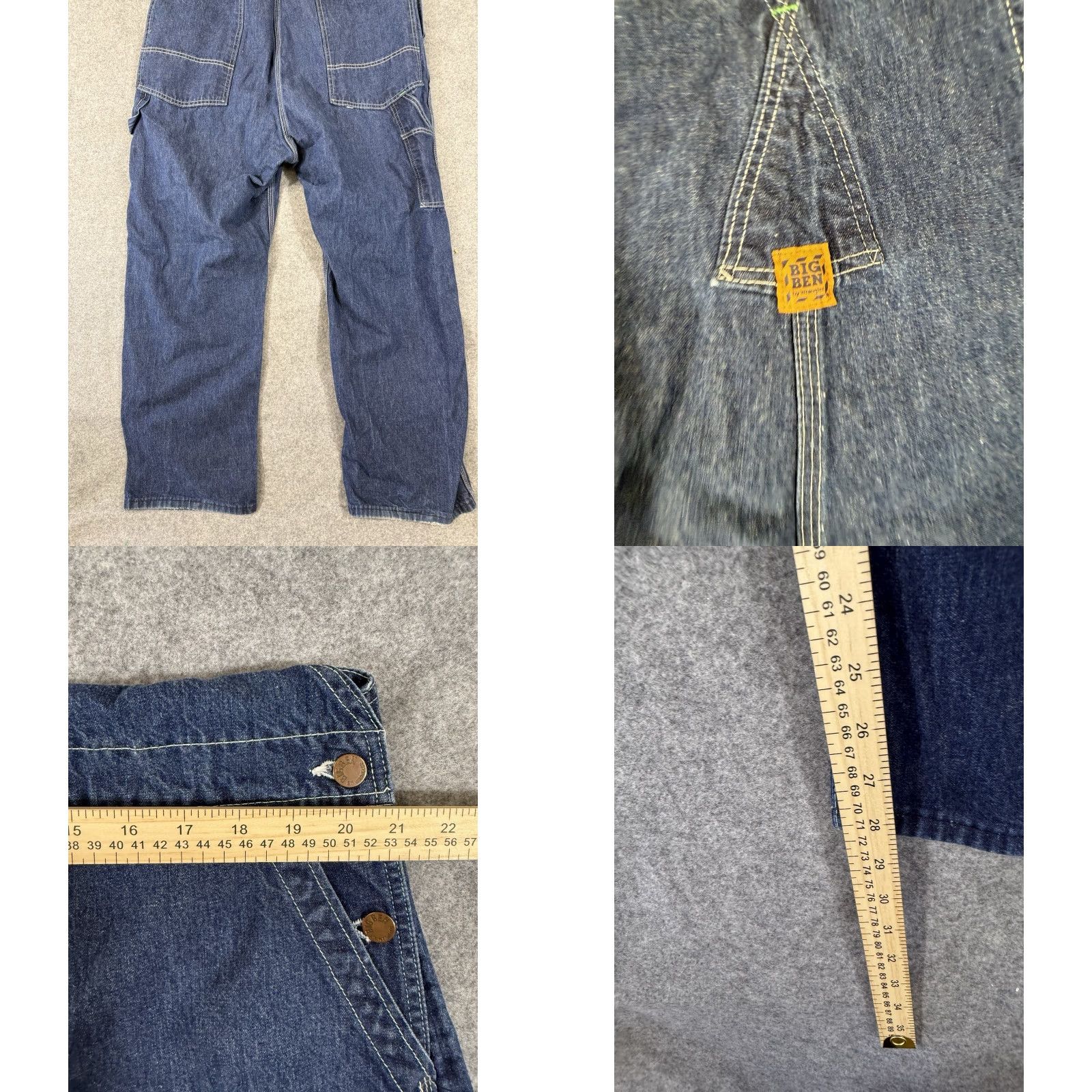 Denime VINTAGE Big Ben Bib Carpenter Overalls Men 38X28 Denim Jeans Blue Cotton Work Straight 28 Inseam Mens Size US 38 / EU 54 - 8 Thumbnail