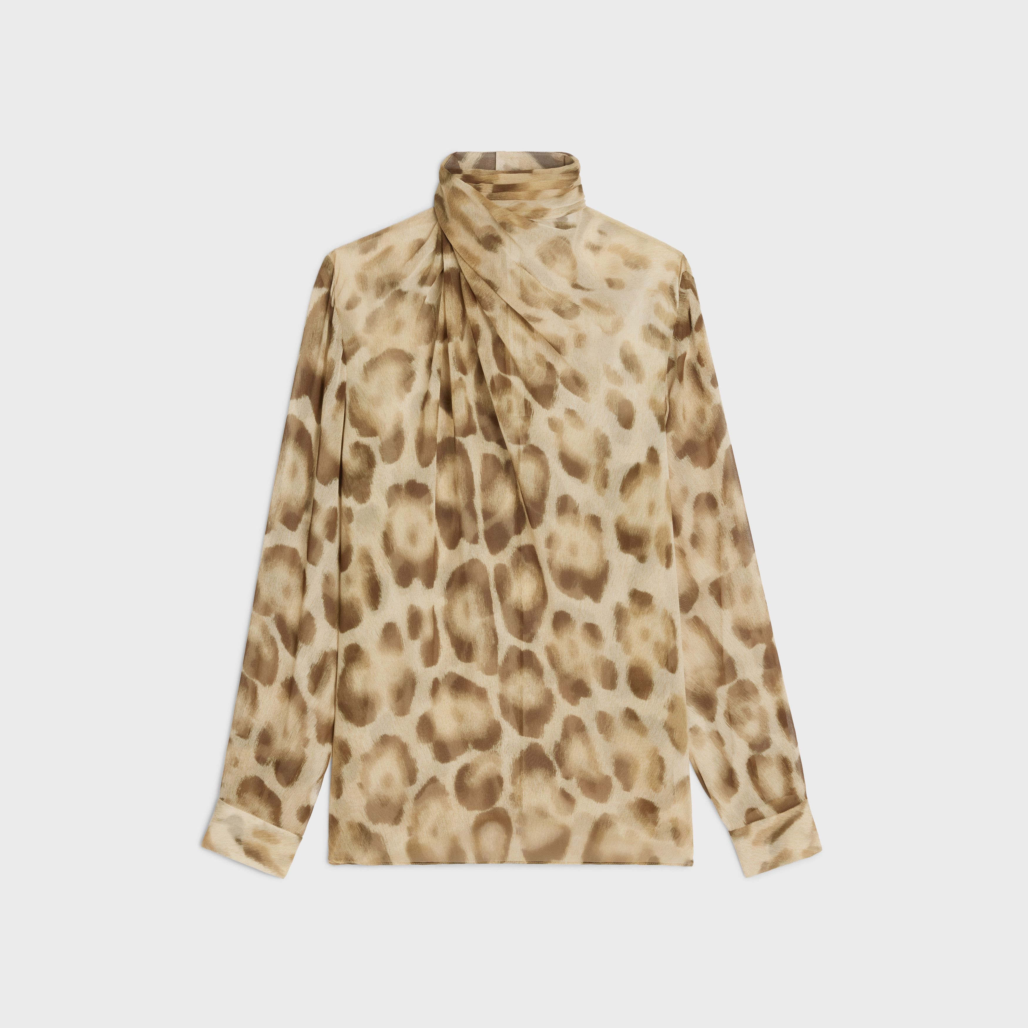 o1bcso1str0824 Blouse With Draped Collar Muslin in Leopard