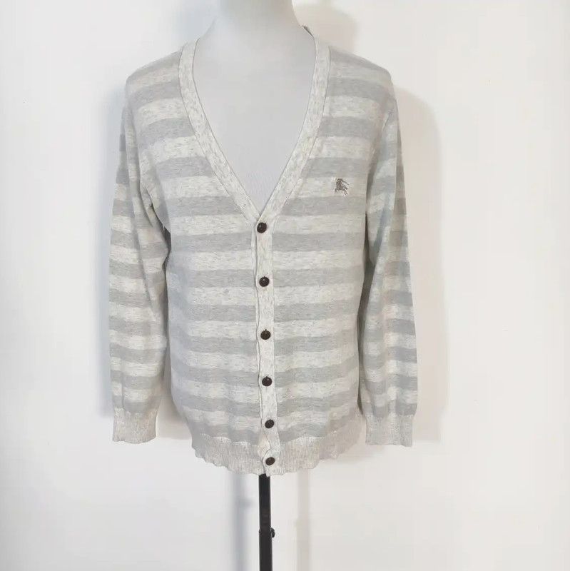 Burberry Burberry Gray Cotton Stripe Long Sleeve Cardigan Size US L / EU 52-54 / 3 - 1 Thumbnail
