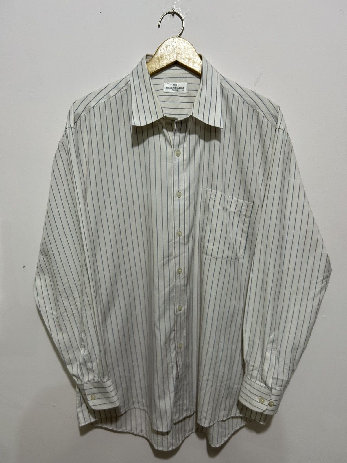 Image of Balenciaga Paris Button Up Long Sleeve Shirts in White, Men's (Size XL)