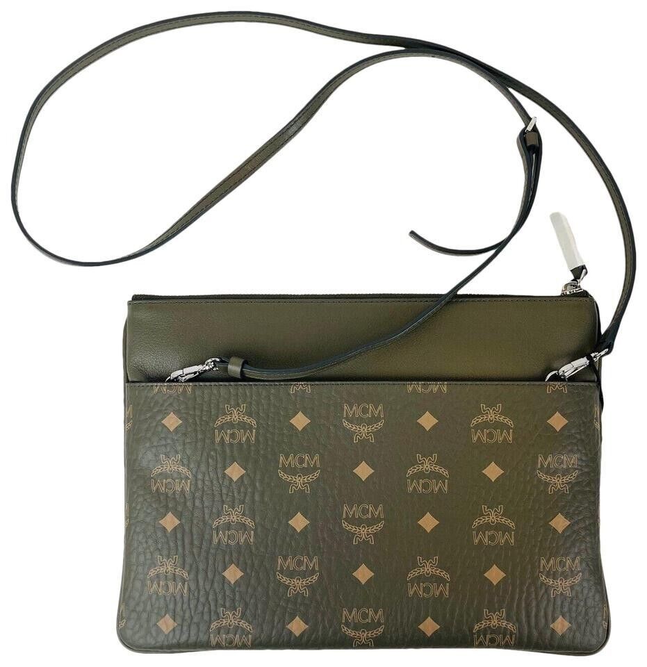 image of MCM Green Sea Turtle Visetos Coated Canvas Crossbody Bag, Women's