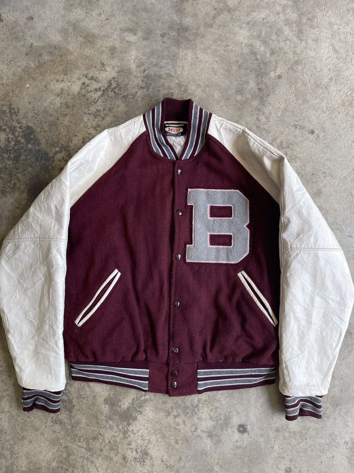 image of Buzz Ricksons x Neff 90's Neff Varsity Jacket in Maroon, Men's (Size Large)