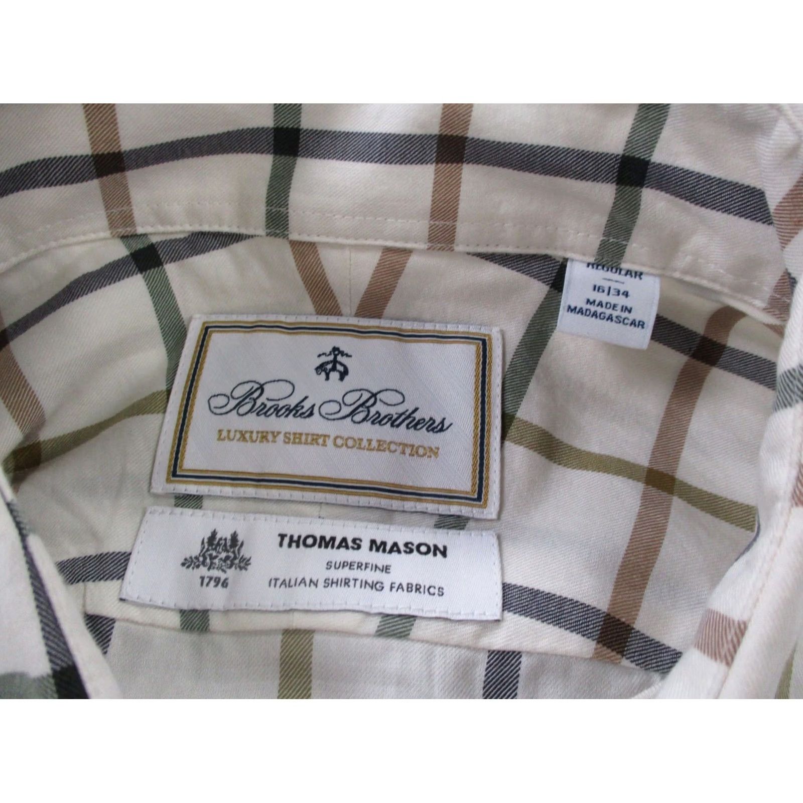 Brooks Brothers Brooks Brothers Shirt Men XL Plaid 16 34 Beige Italy Business Thomas Mason Golf Button-Up Collared Long Sleeve Knit Cotton Multicolor Modern 90s Mens Size US XL / EU 56 / 4 - 6 Thumbnail