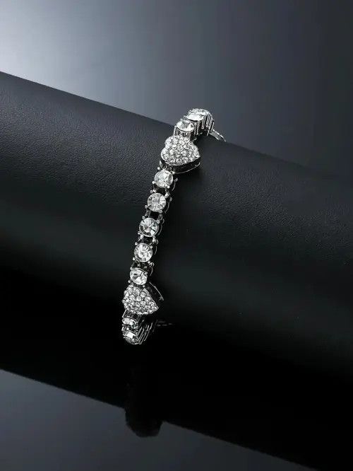 Jewelry × Vintage Retro Punk Rhinestone Heart Bracelet Chain Size ONE SIZE - 2 Thumbnail