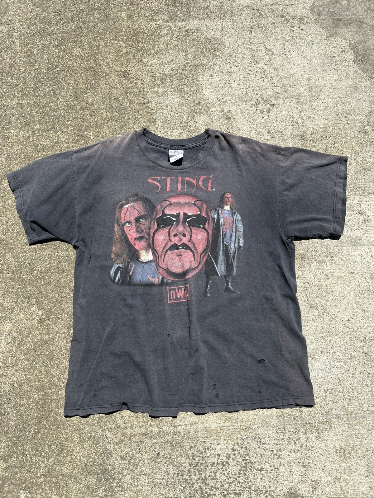 image of Vintage 90's Thrashed Triple Sting Tee in Black, Men's (Size XL)