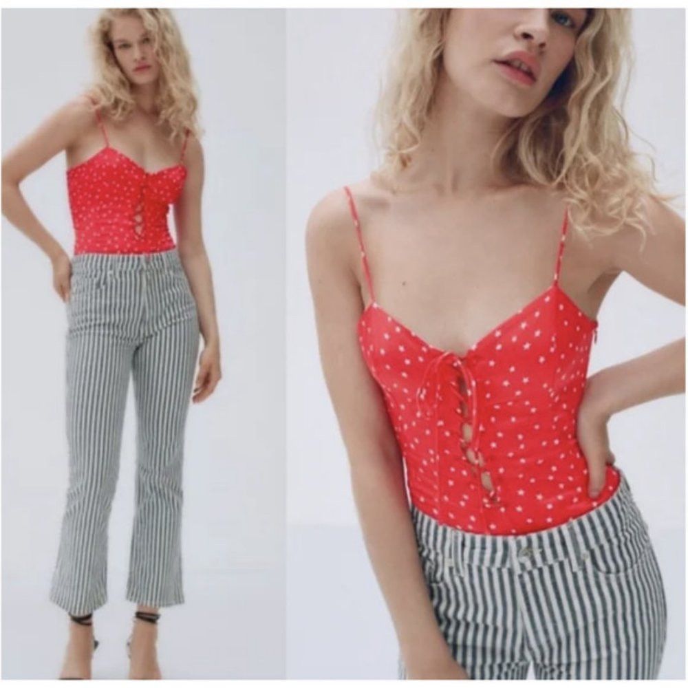 Zara NWT New Zara Red Star Print Viscose Bodysuit Size M Size M / US 6-8 / IT 42-44 - 1 Thumbnail
